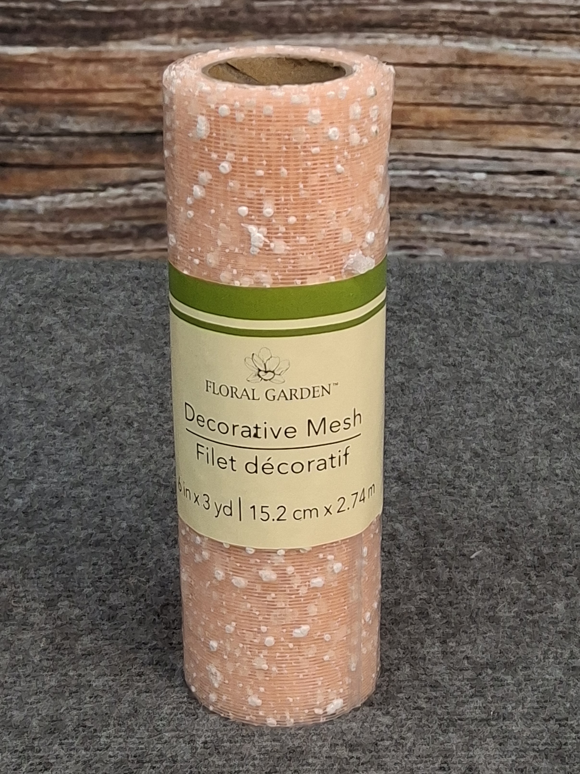 Floral Garden Peach Decorative Mesh Roll 6in x 3yd