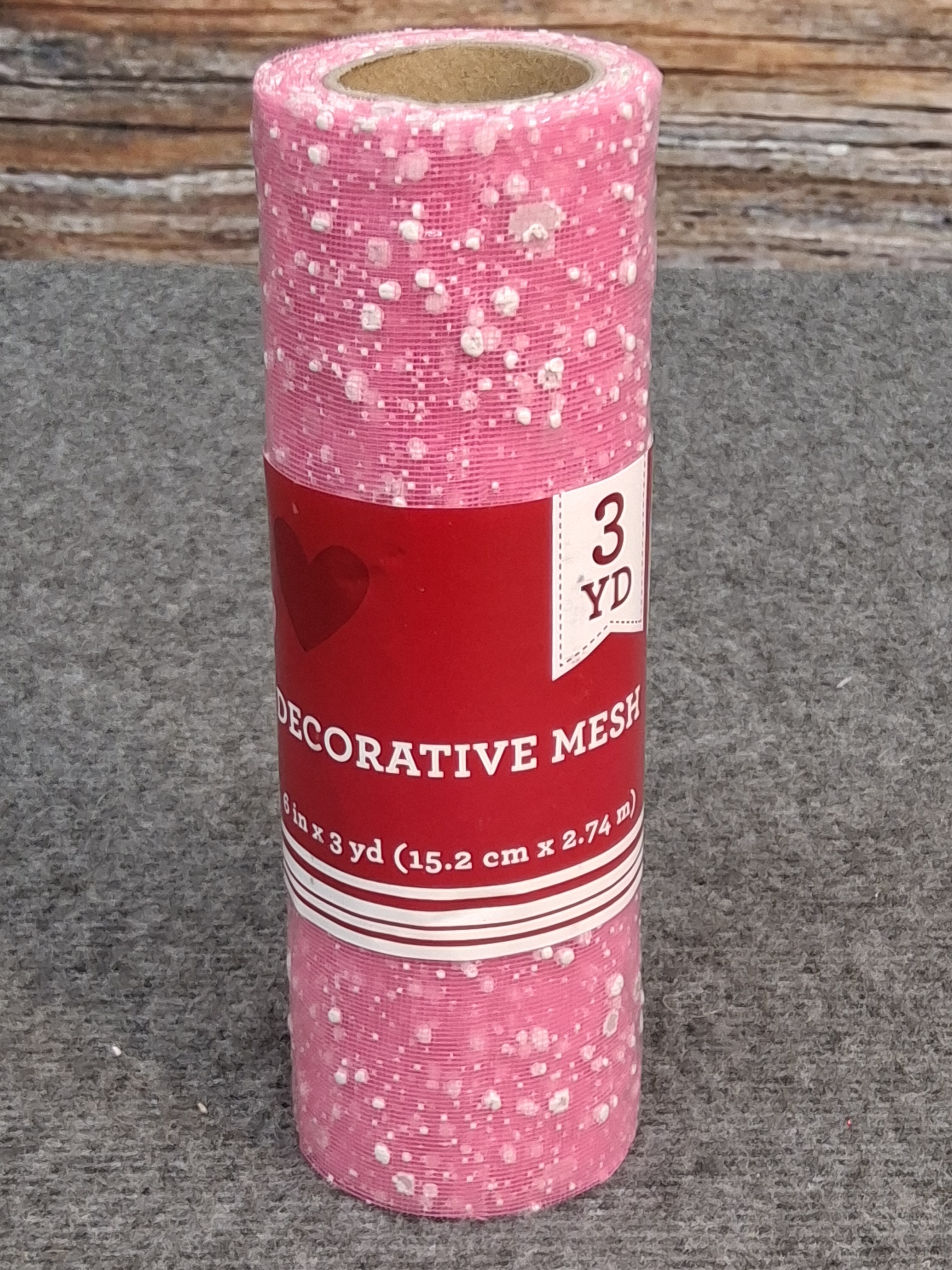 Pink Decorative Mesh Roll with White Polka Dots 6in x 3yd