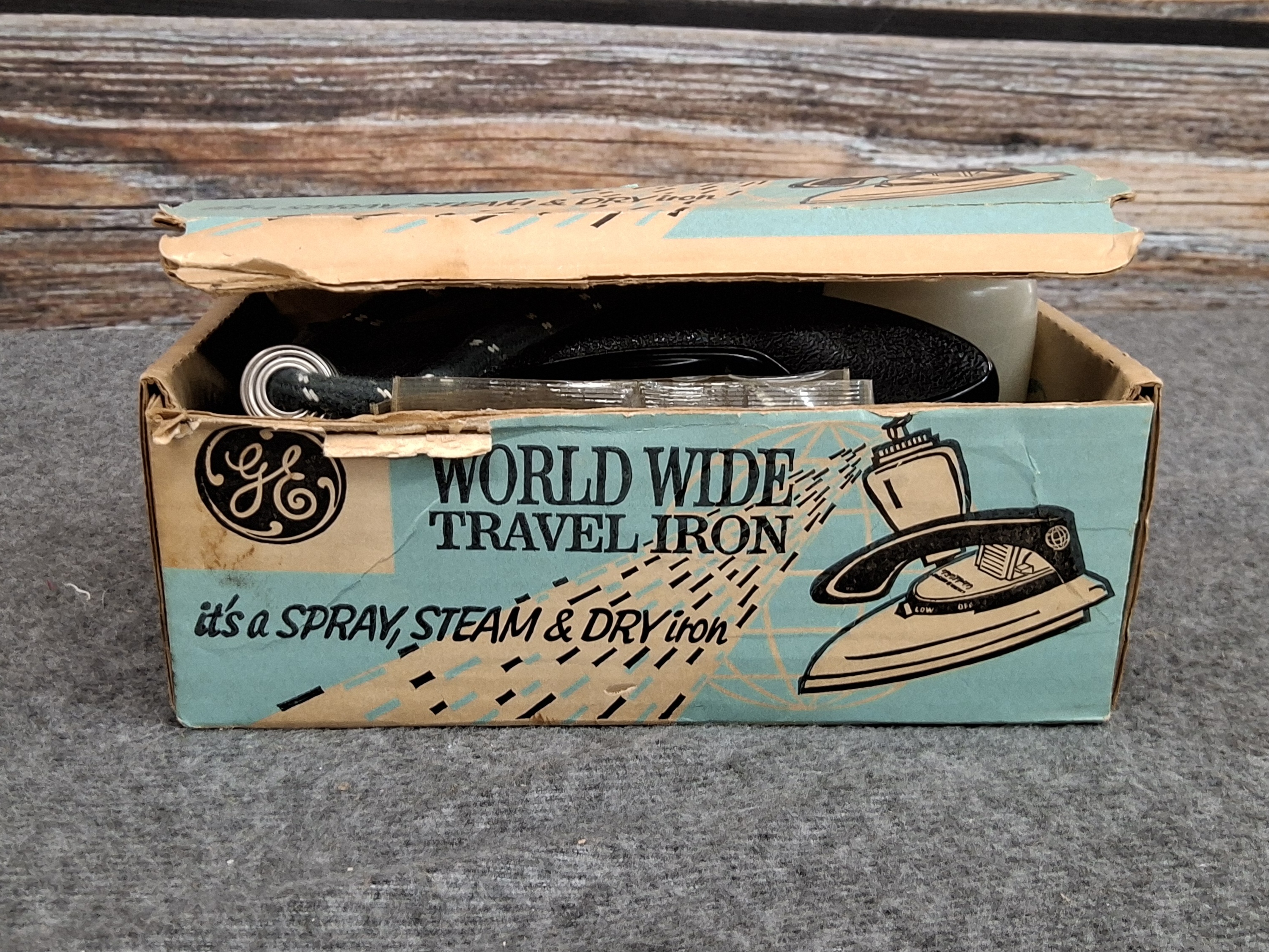 Vintage GE World Wide Travel Iron w/ Box, Water Bottle & Manual – Spray, Steam & Dry