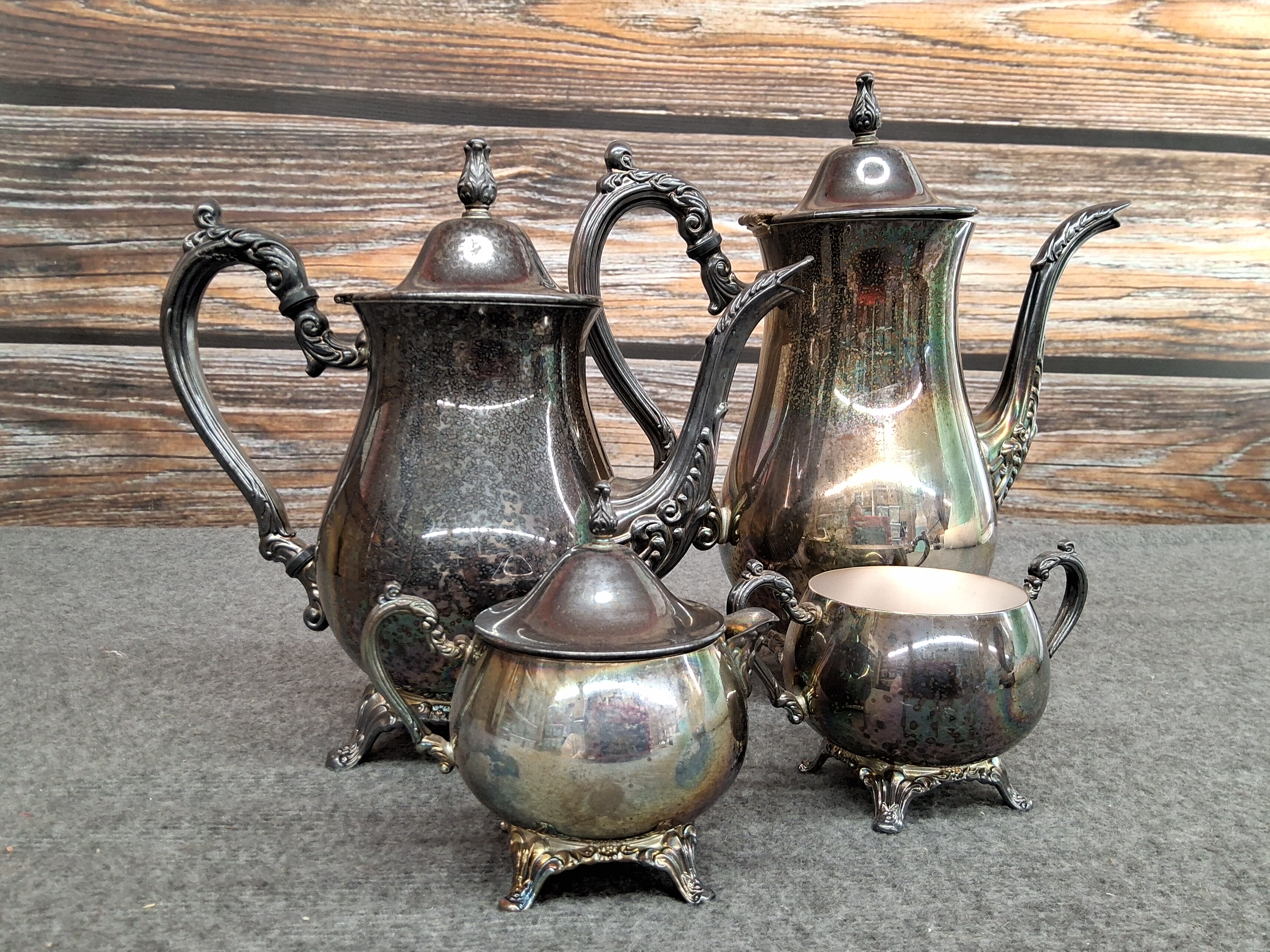 Vintage Silver Plated Tea & Coffee Set – 4 Pc Pot, Teapot, Sugar & Creamer