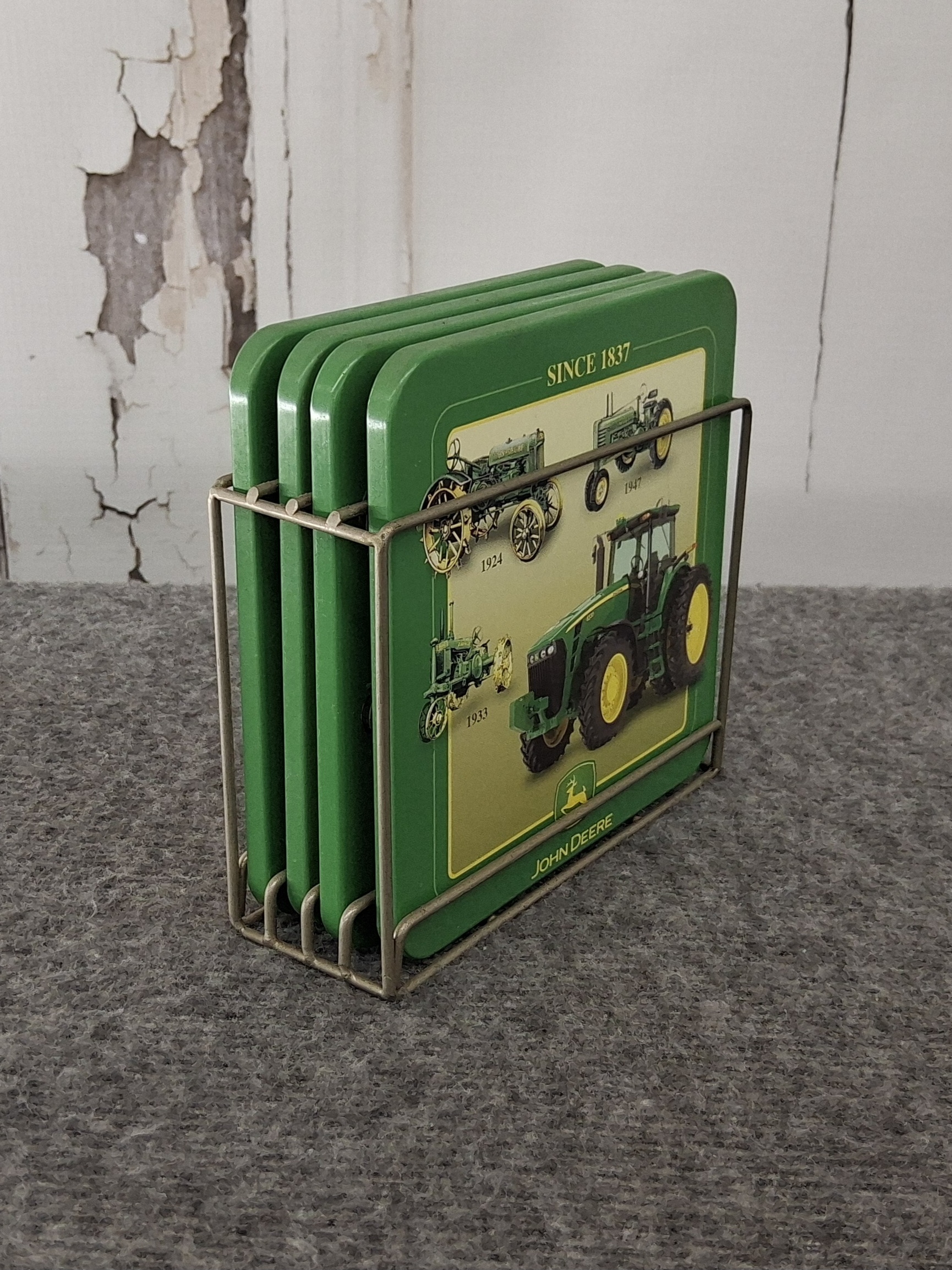 John Deere Heritage Coaster Set w/ Rack Since 1837 Tractors