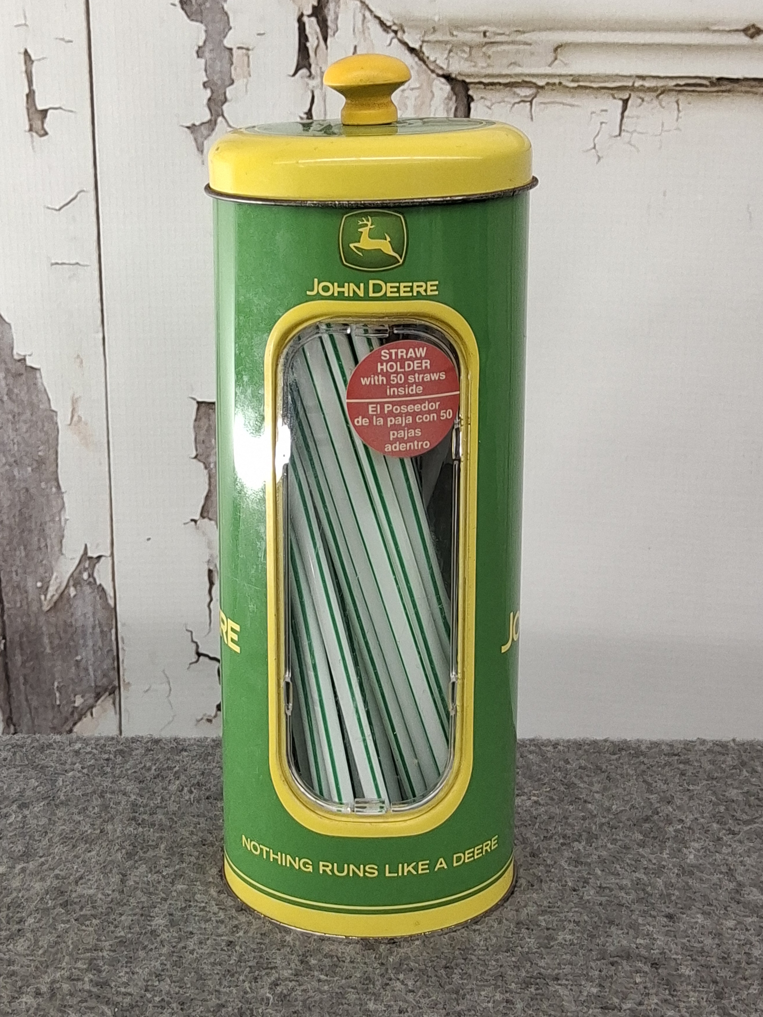 John Deere Tin Straw Holder