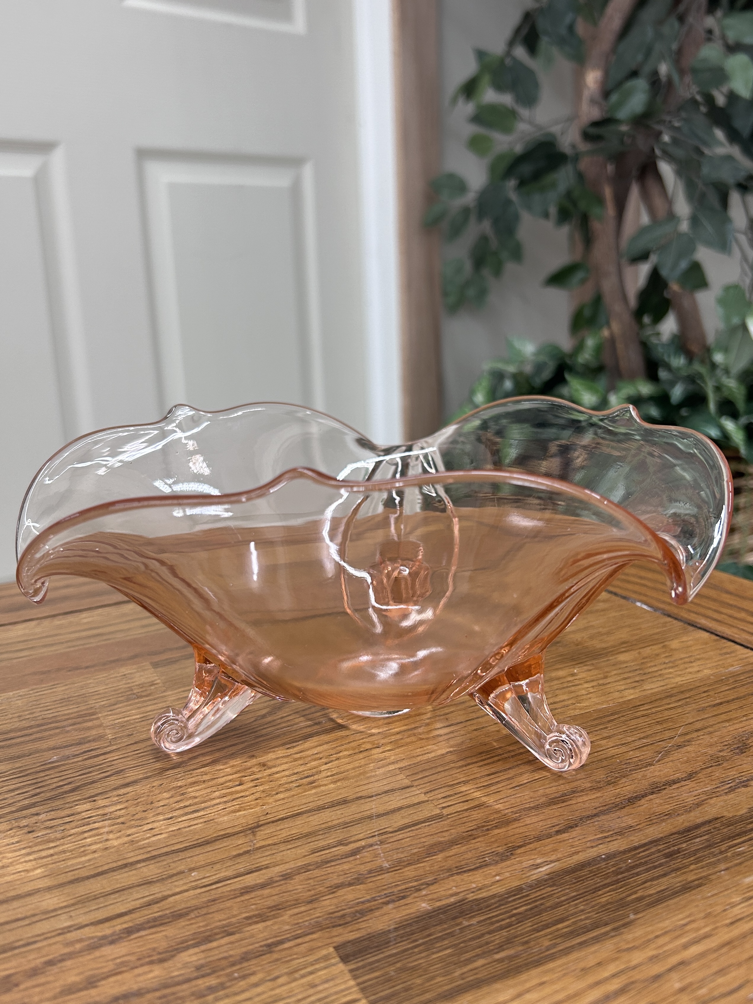 Vintage Pink Depression Glass Footed Bowl