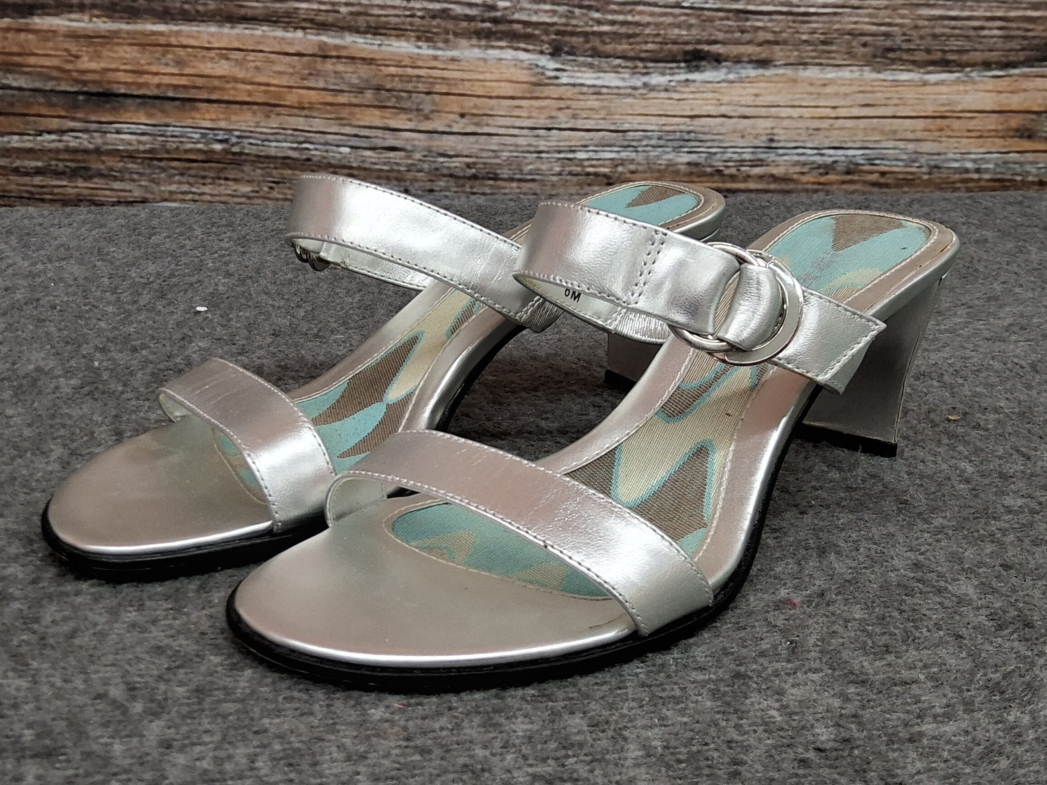 Nine West Diamonds Silver Leather Heeled Sandals Women’s 6M