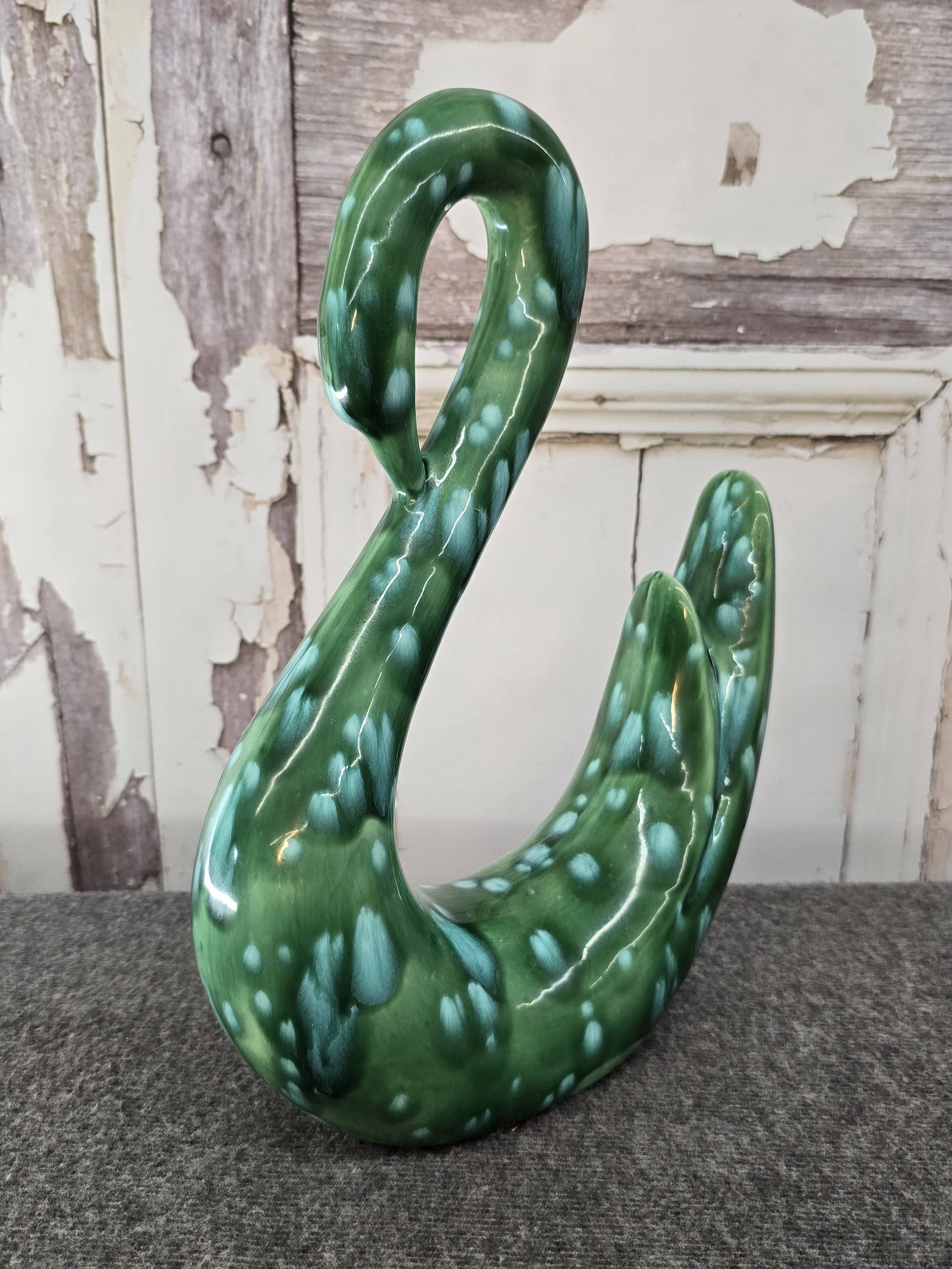Green Ceramic Swan Figurine