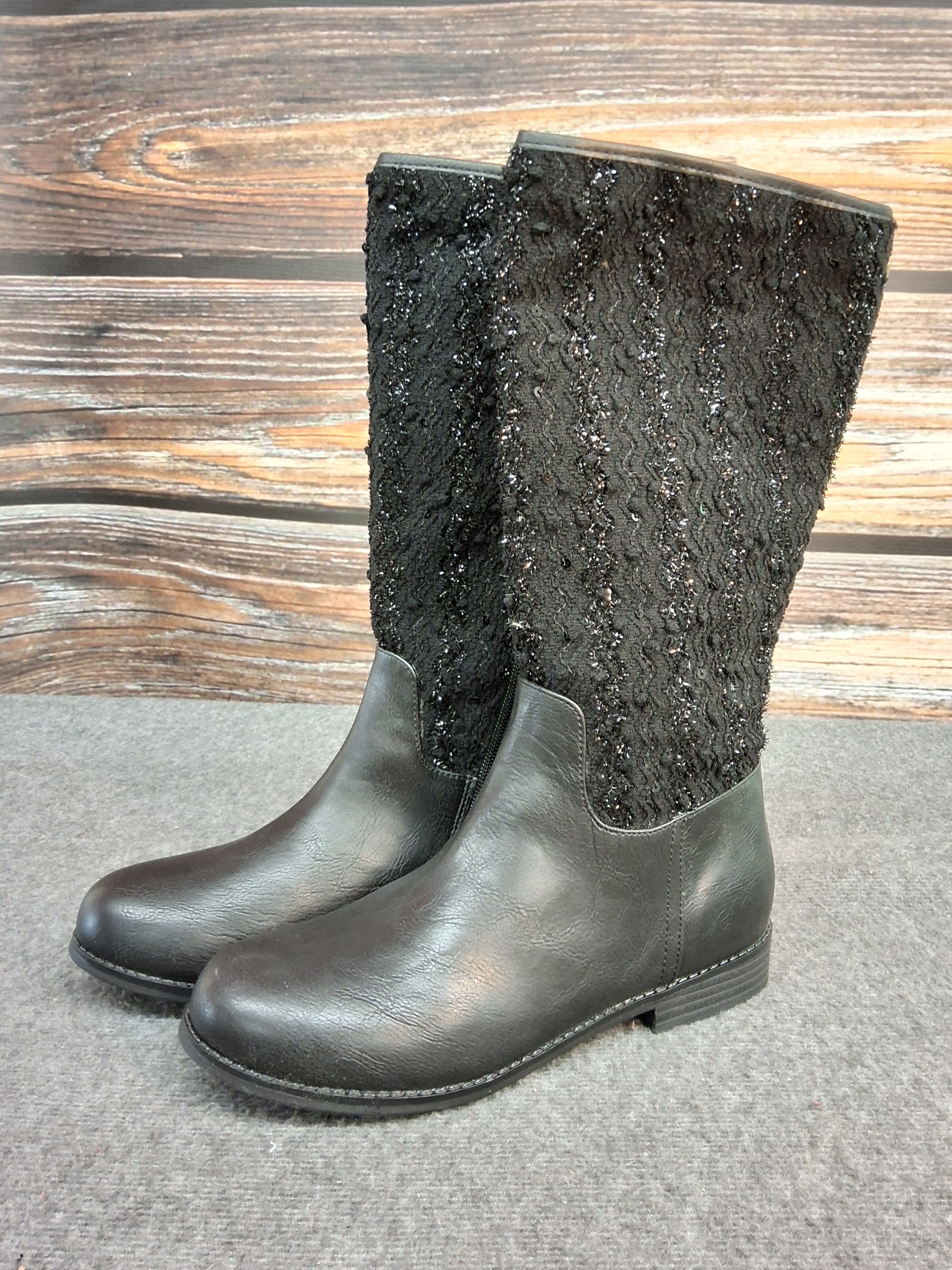 Ivanka Trump Black Shimmer Glam Rider Boots