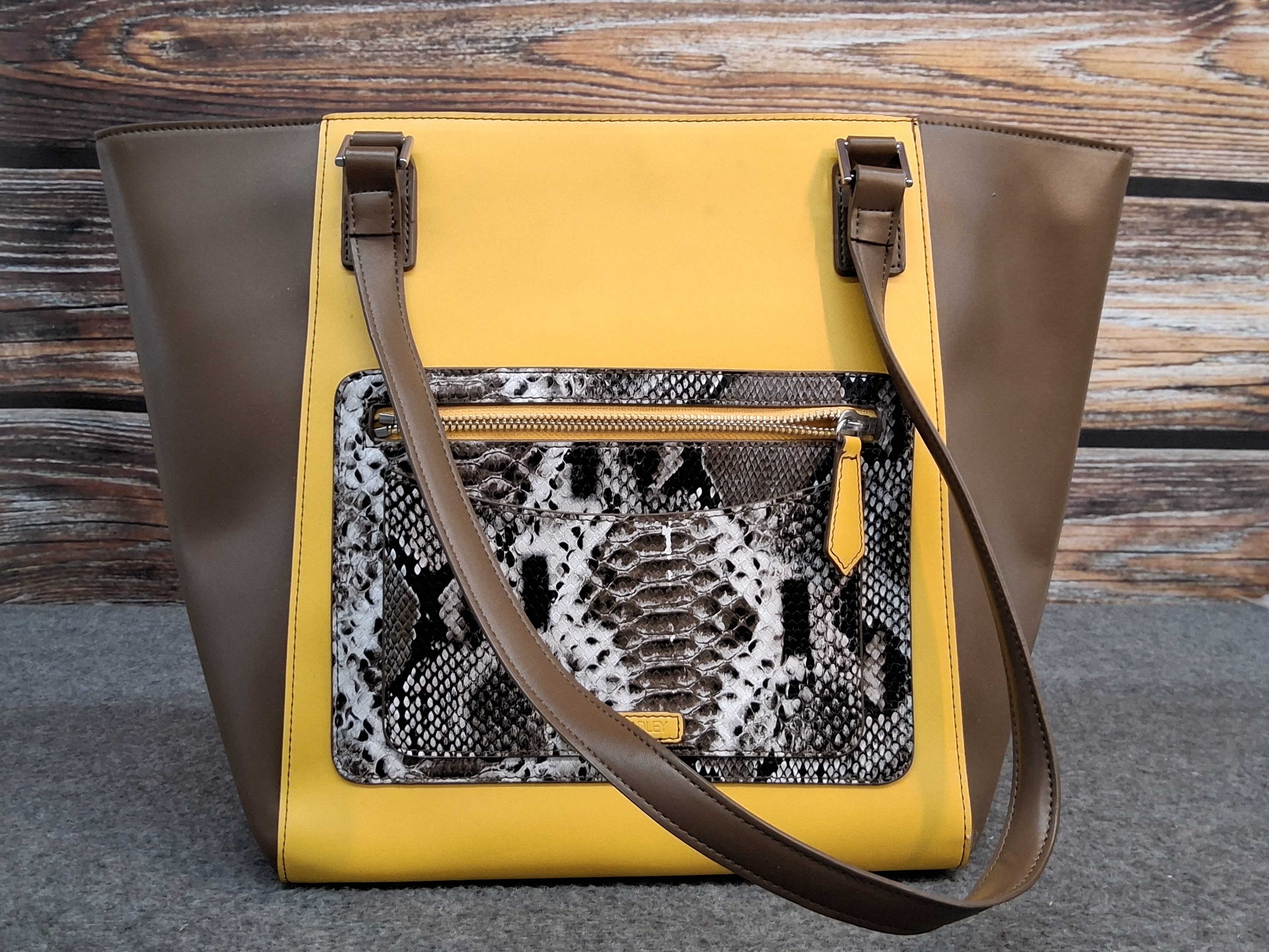 Vera Bradley Yellow & Brown Tote w/ Snakeskin Accent