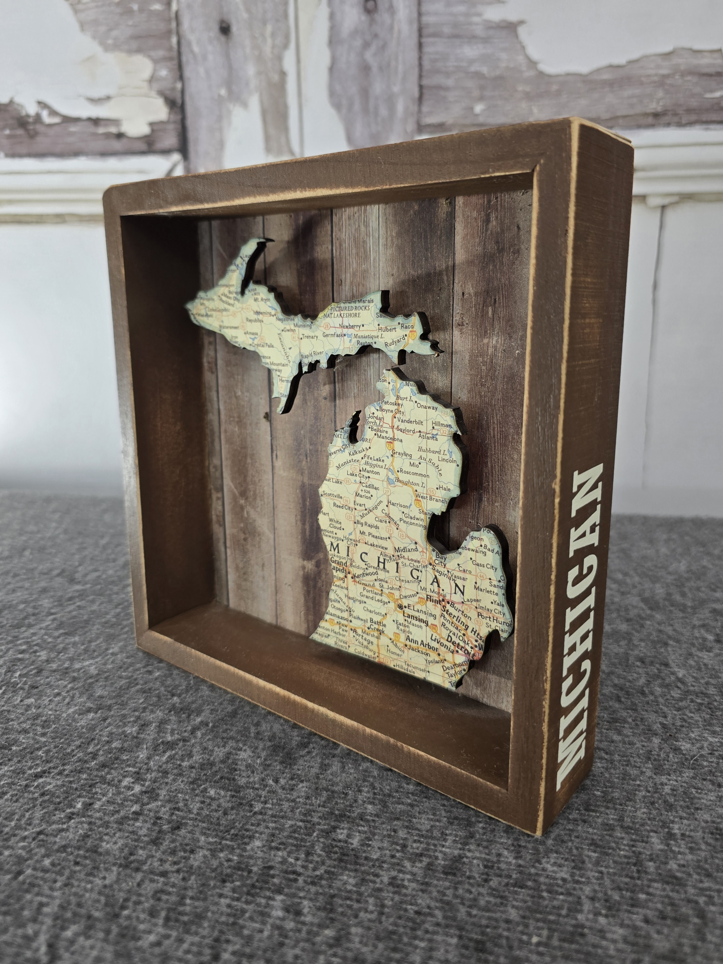 Three Girls & A Wish Michigan Map Shadow Box Wall Art