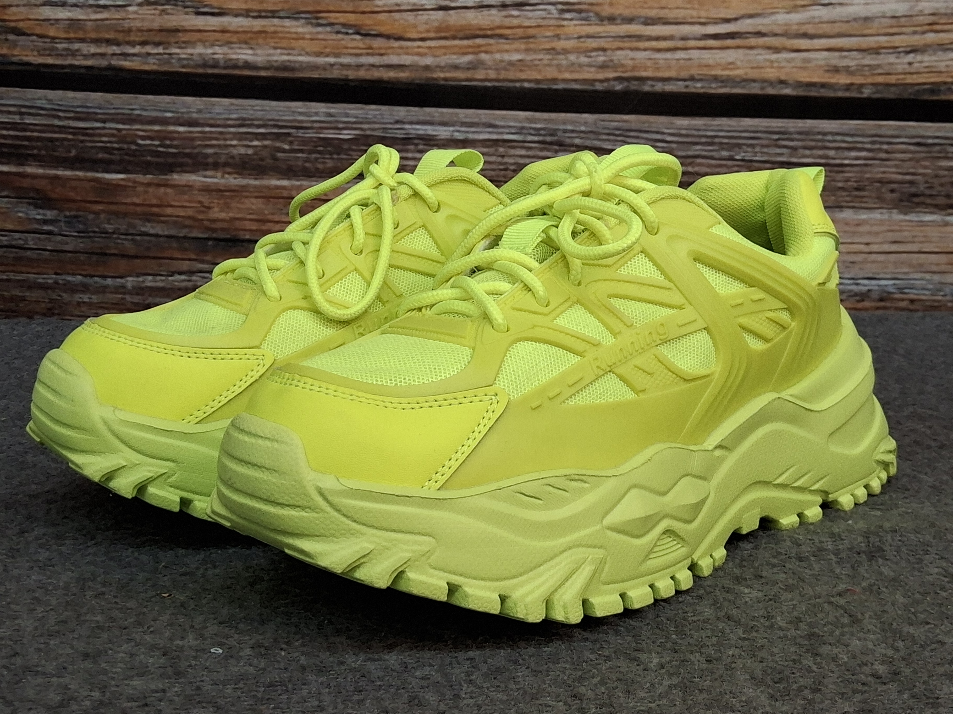 Neon Yellow Chunky Running Sneakers, Size 10 - 10.5