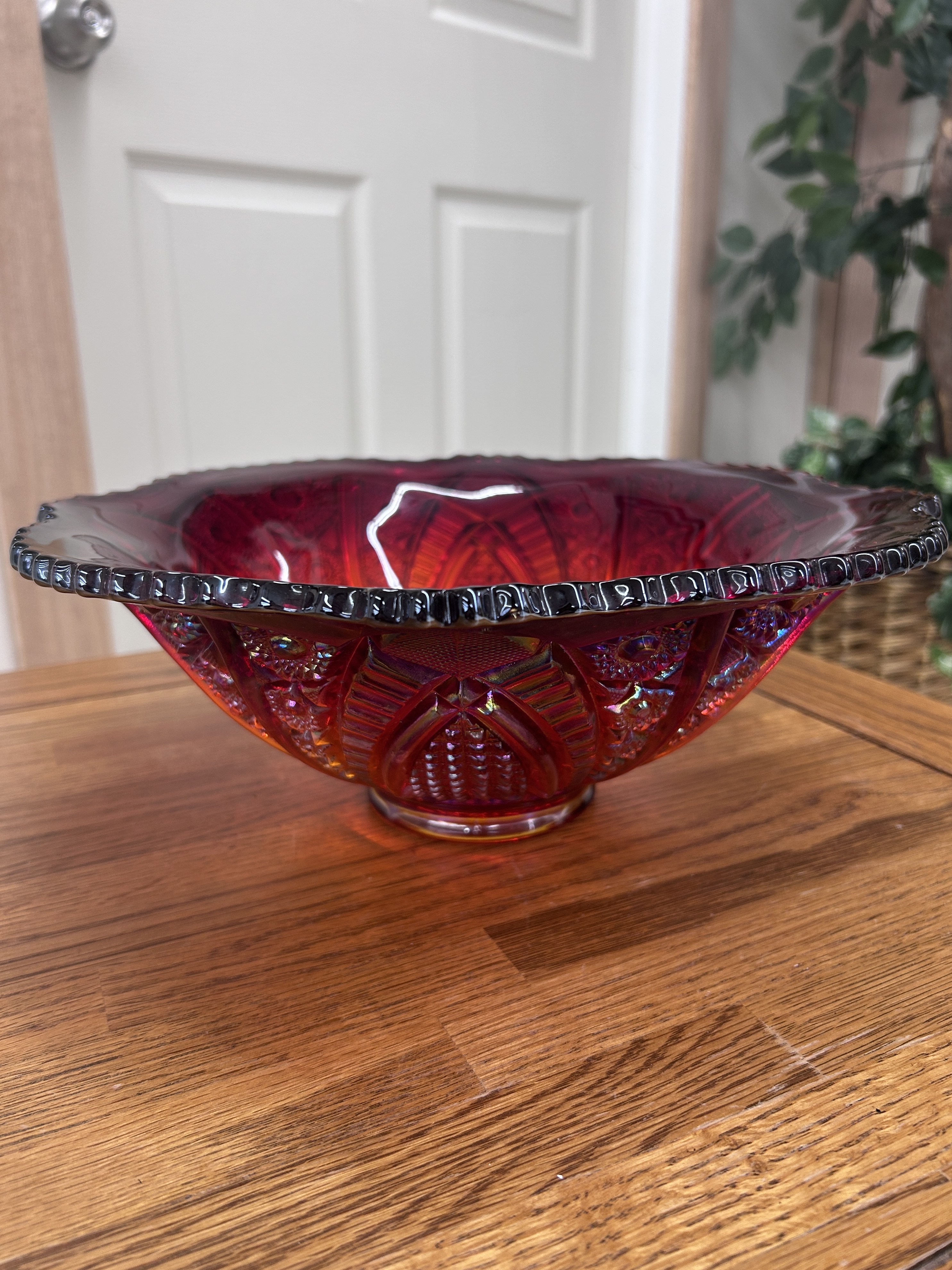 Vintage Sunset Red iridescent Carnival Paneled Daisy Bowl
