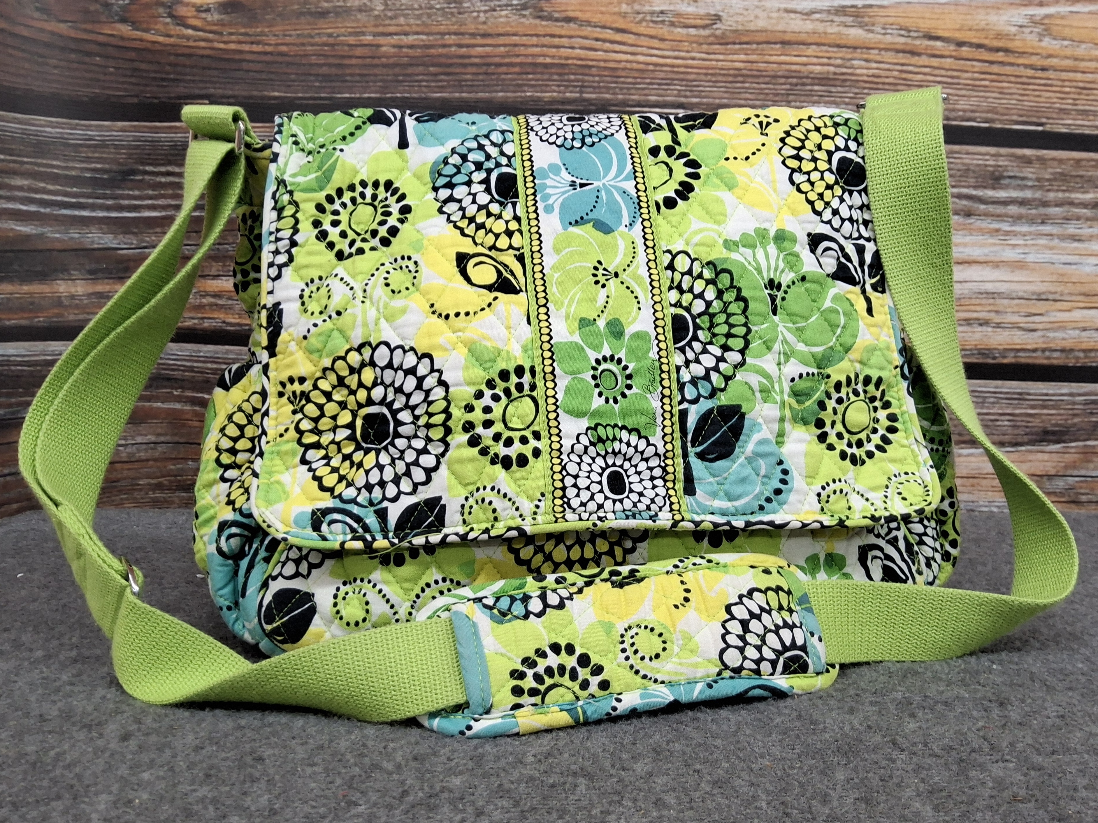 Vera Bradley Floral Quilted Messenger Bag – Lime Green Strap