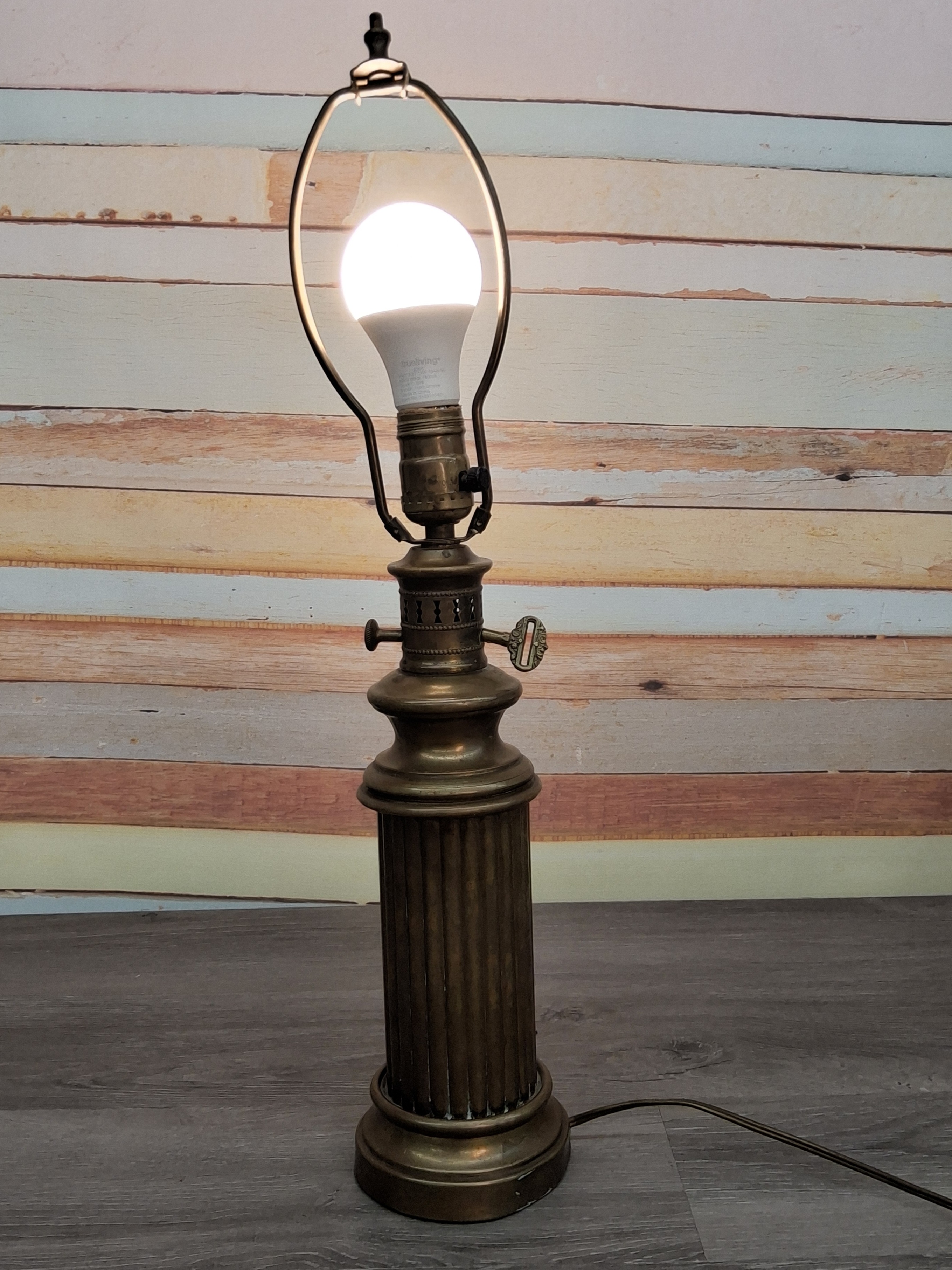 Vintage Brass Table Lamp with Patina & Column Base (in store pick up only)