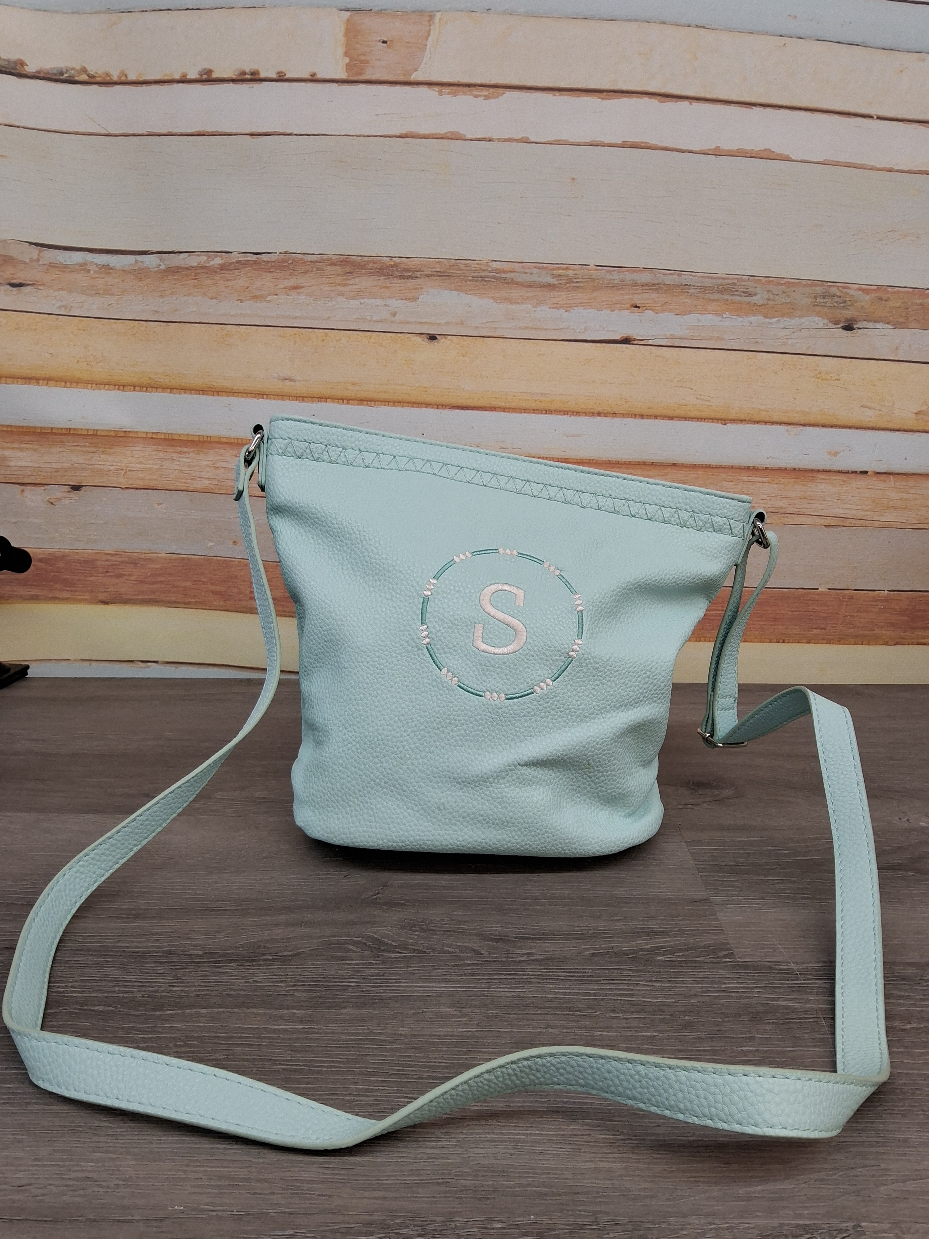 Thirty-One Jewell Crossbody Purse – Aqua Teal w/ Polka Dot Lining