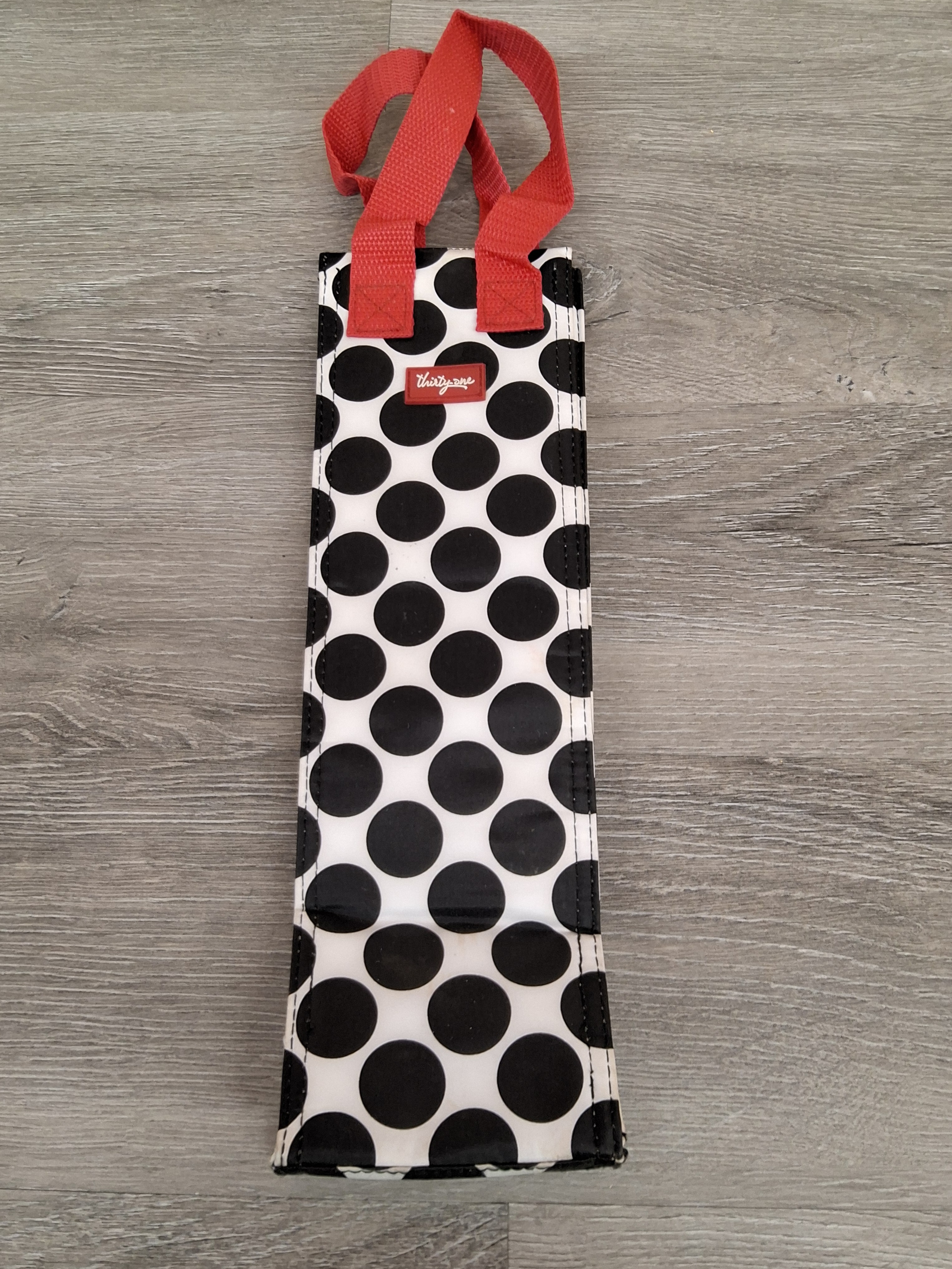 Thirty-One Bottle Thermal Tote – Black Polka Dot with Red Handles