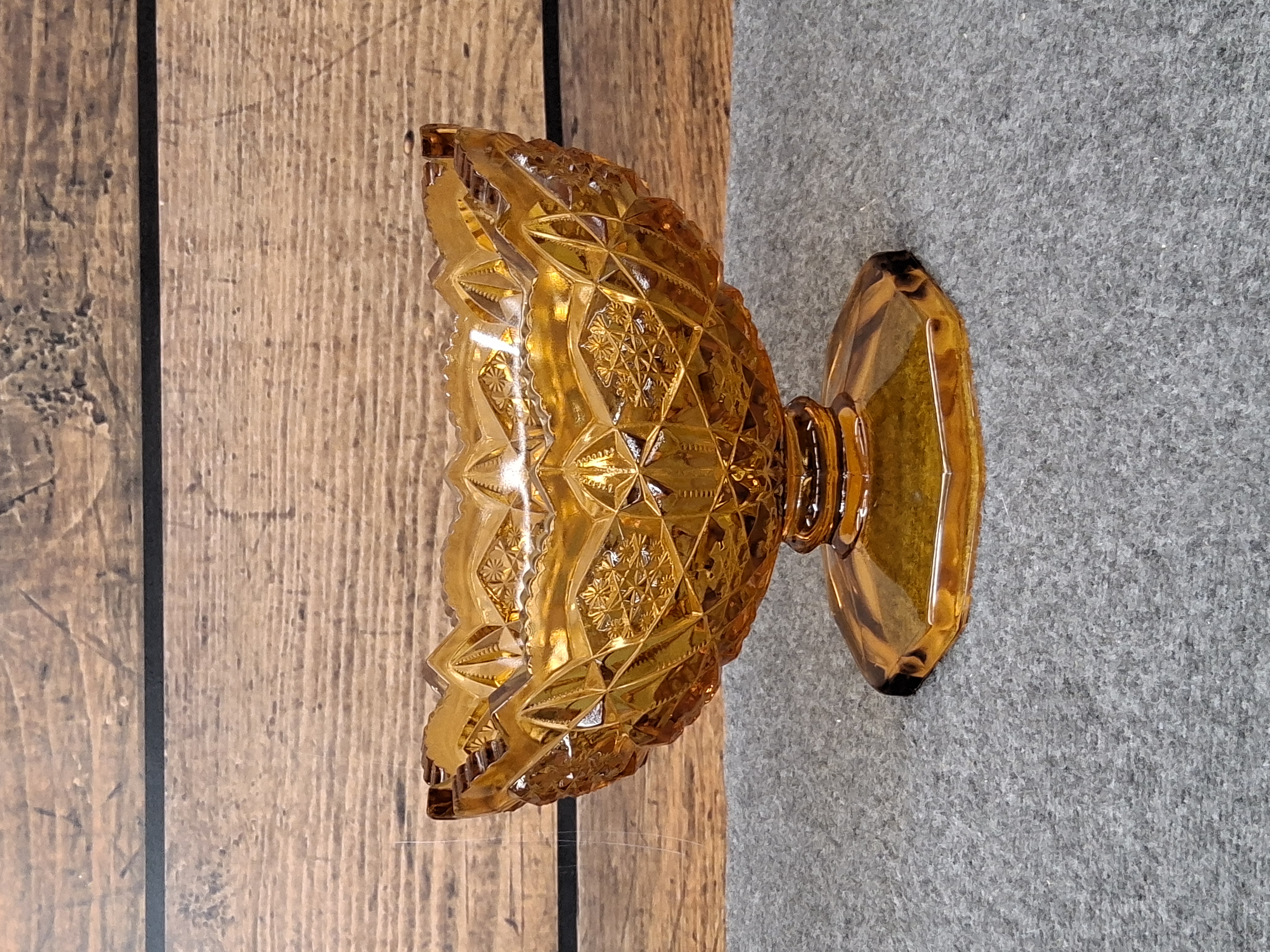 Vintage Amber Pressed Glass Compote Dish, Pedestal Bowl