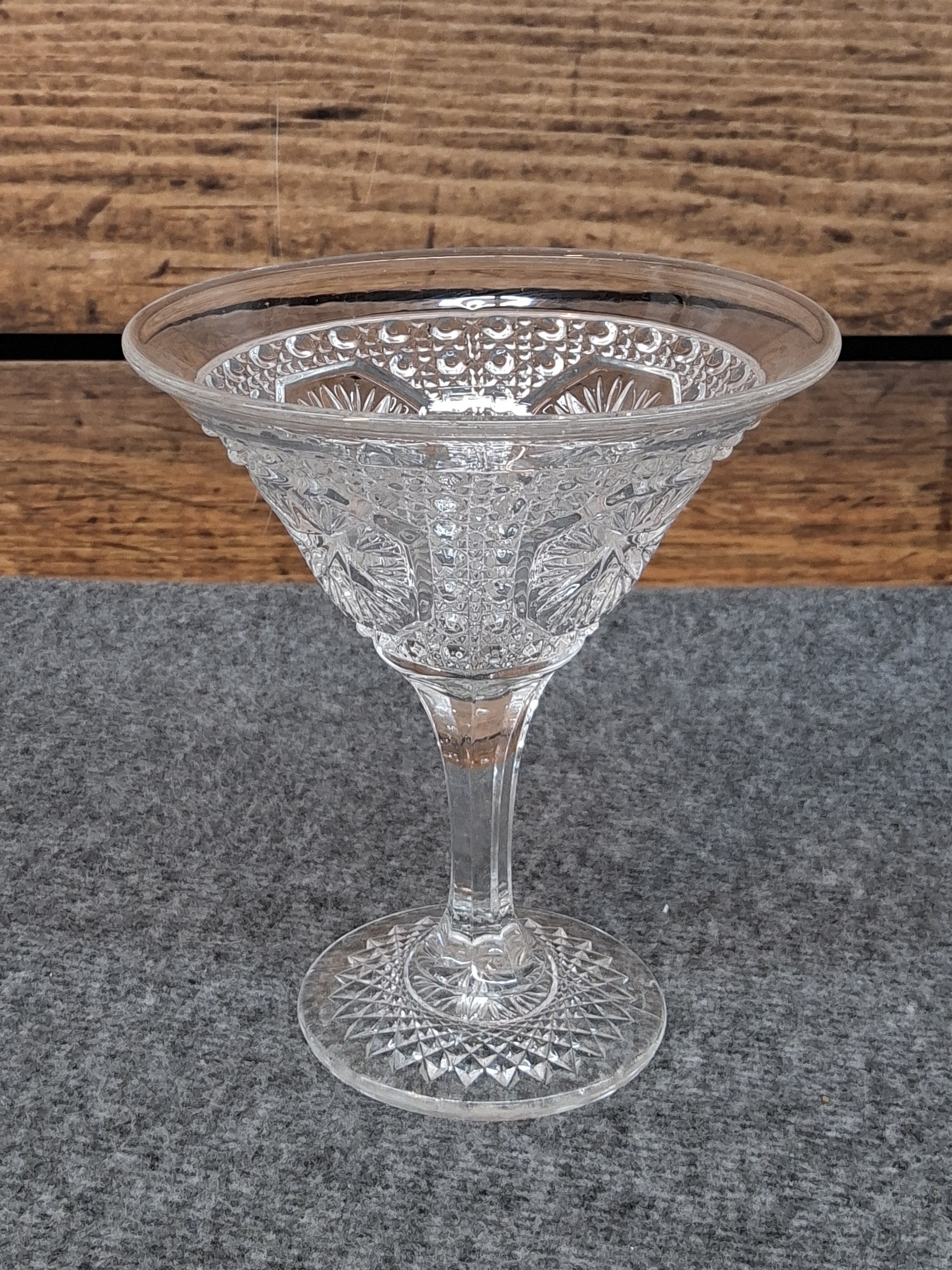 Vintage Clear Pressed Glass Cocktail or Dessert Glass with Starburst and Honeycomb Pattern