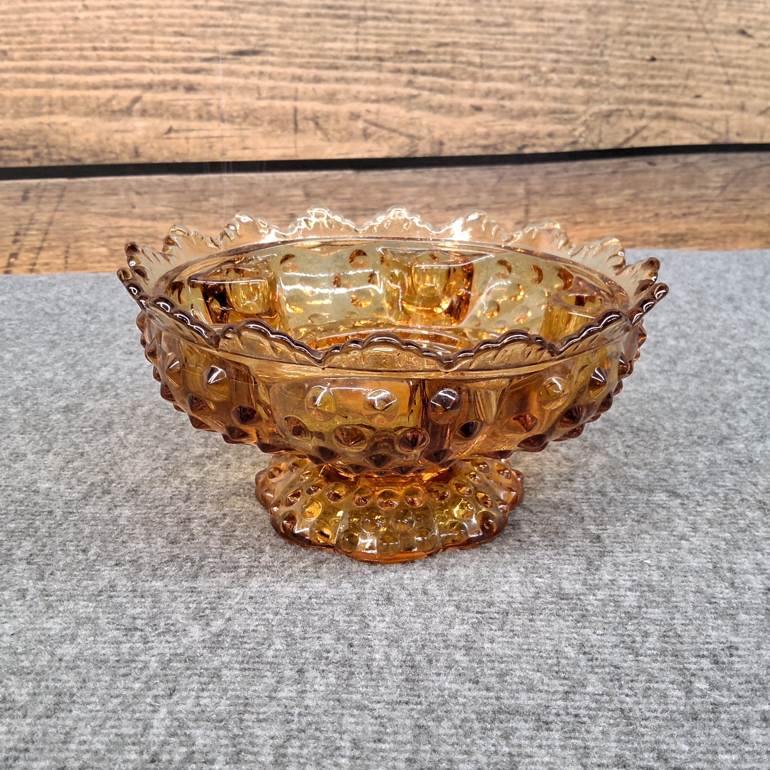 Amber Glass Hobnail Pedestal Dish