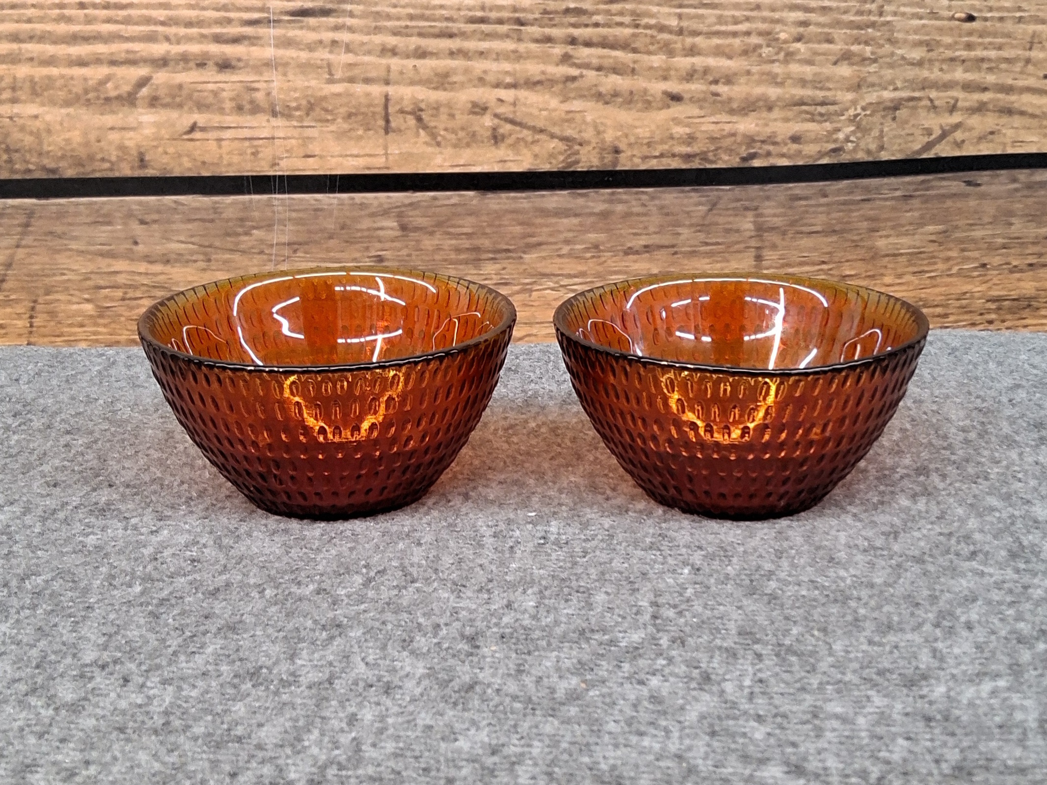 Pair of Vintage Red Glass Bowls with Textured Pattern