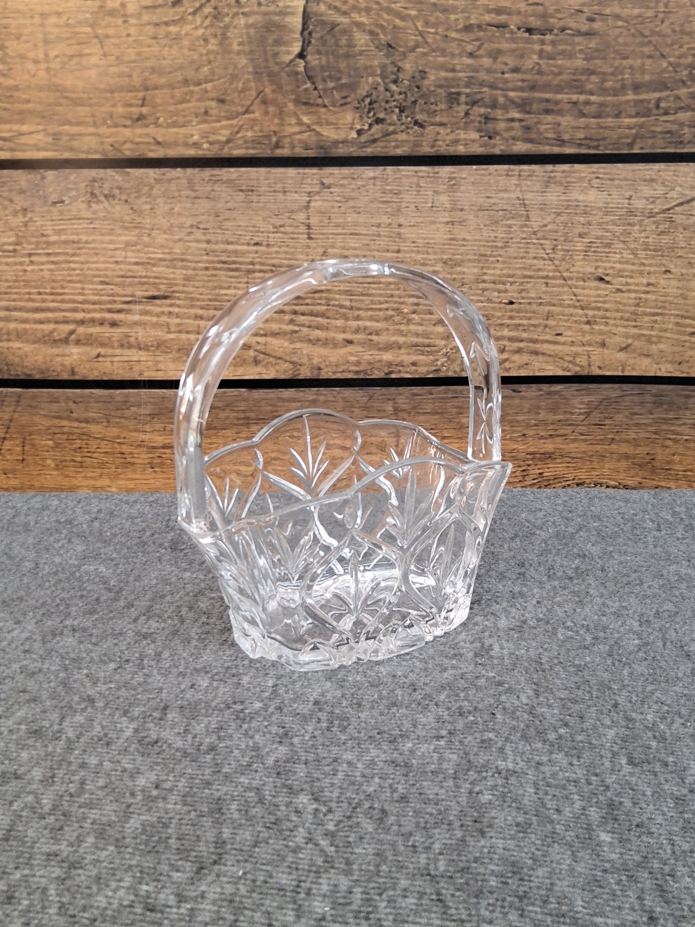Cut Glass Crystal Basket with Handle