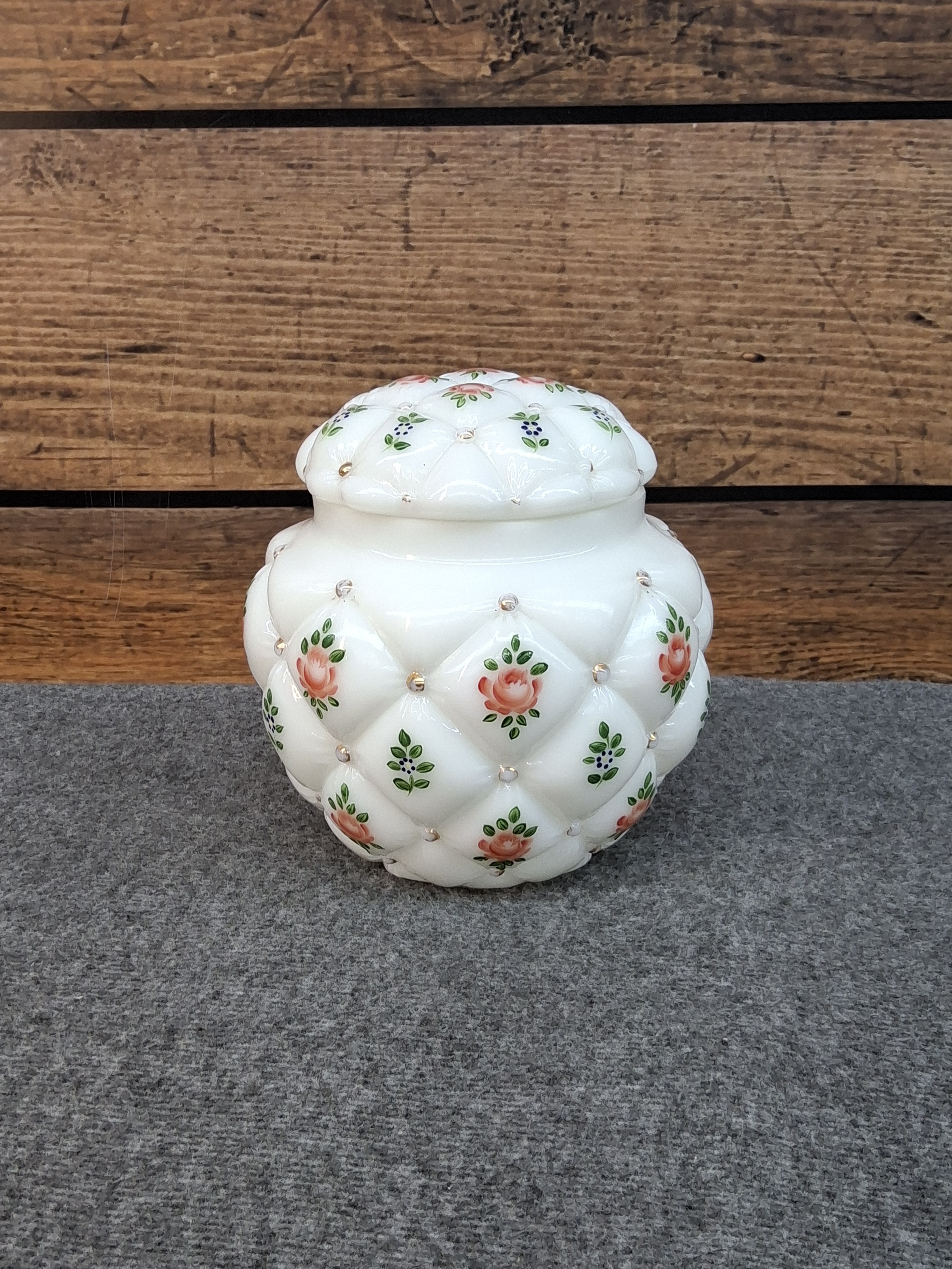 Vintage Milk Glass Hand-Painted Biscuit Jar with Lid