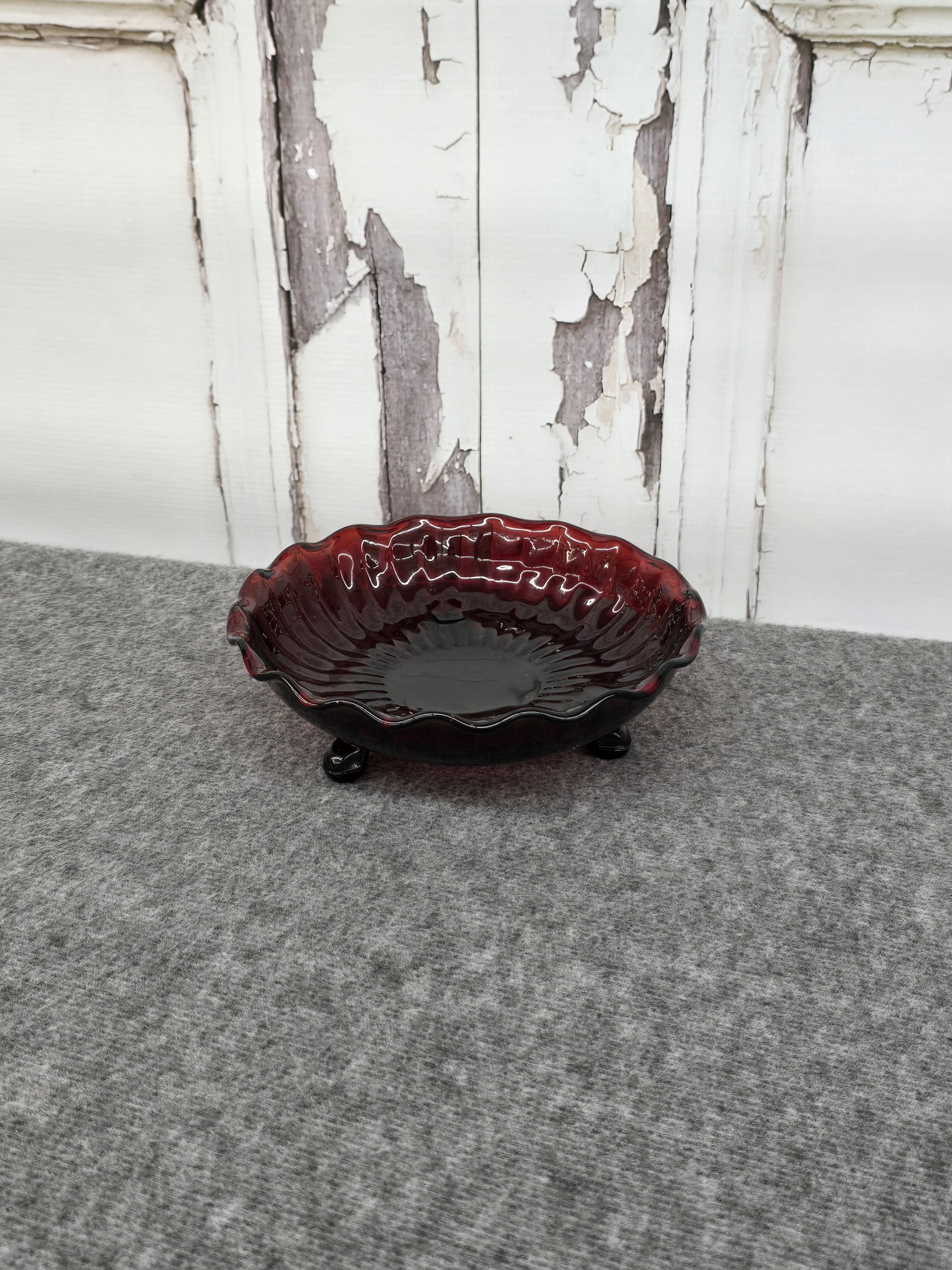 Vintage Ruby Red Glass Footed Bowl