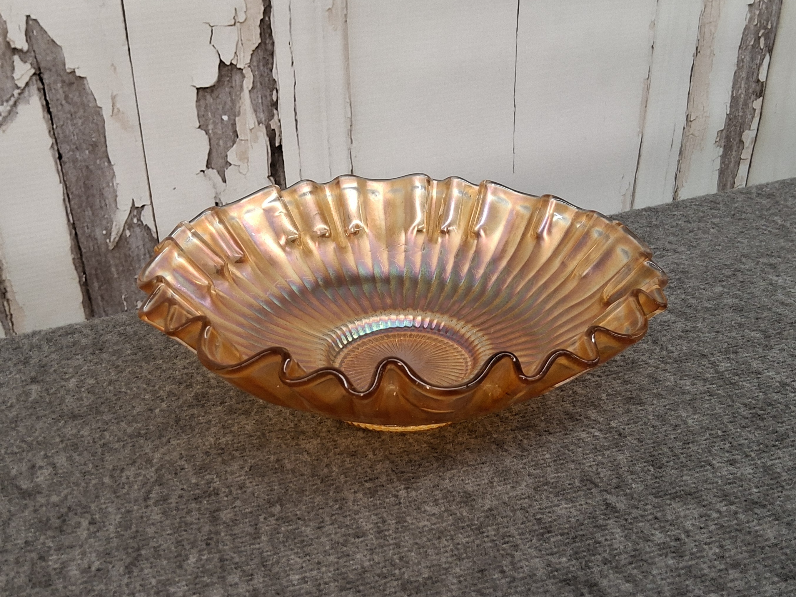 Vintage Marigold Carnival Glass Ruffled Bowl