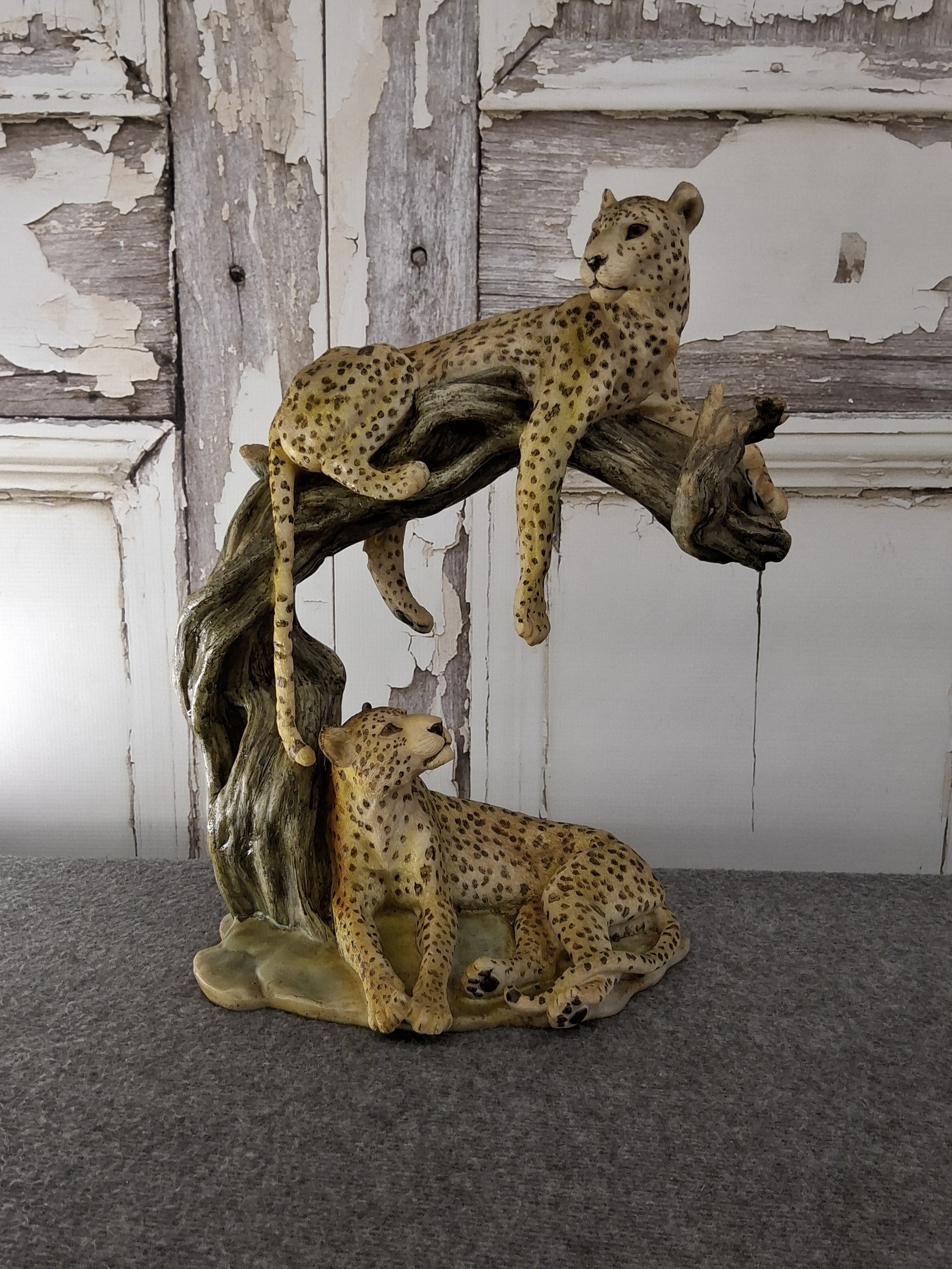 Cheetah Pair Resin Figurine on Tree Branch
