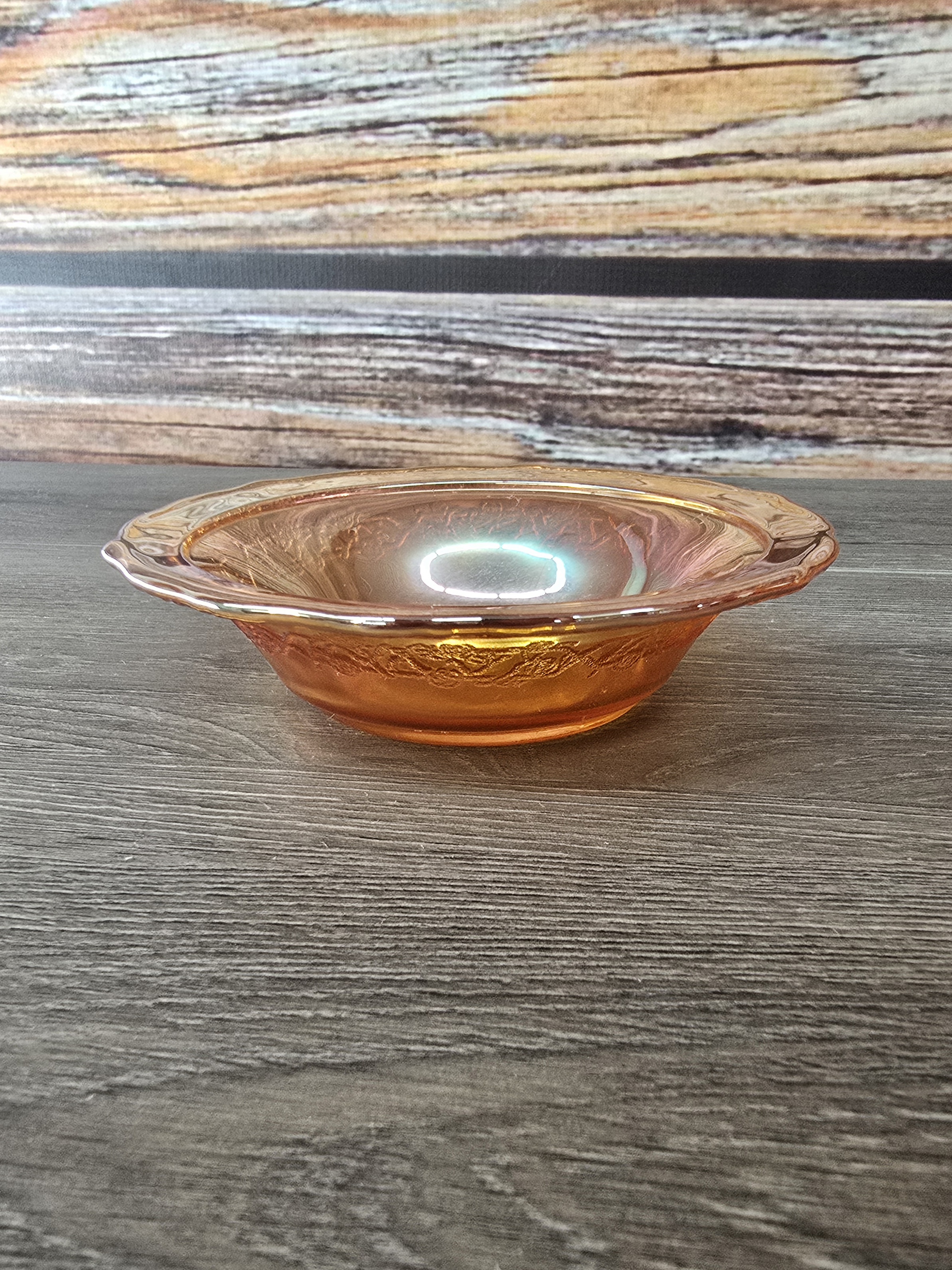 Vintage Marigold Carnival Glass Bowl 5" Iridescent Floral Pattern