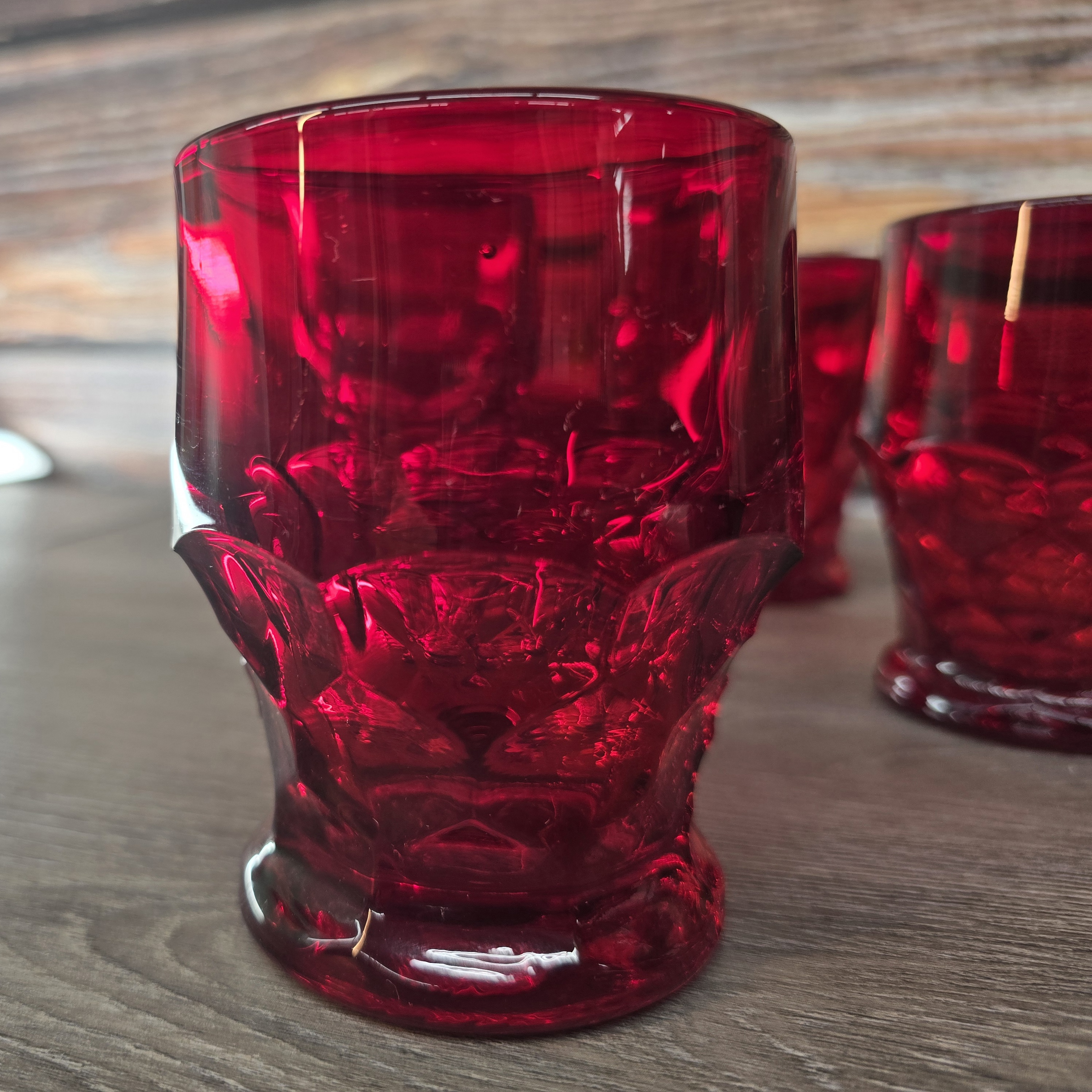 Set of 4 Vintage Ruby Red Pressed Glass Tumblers
