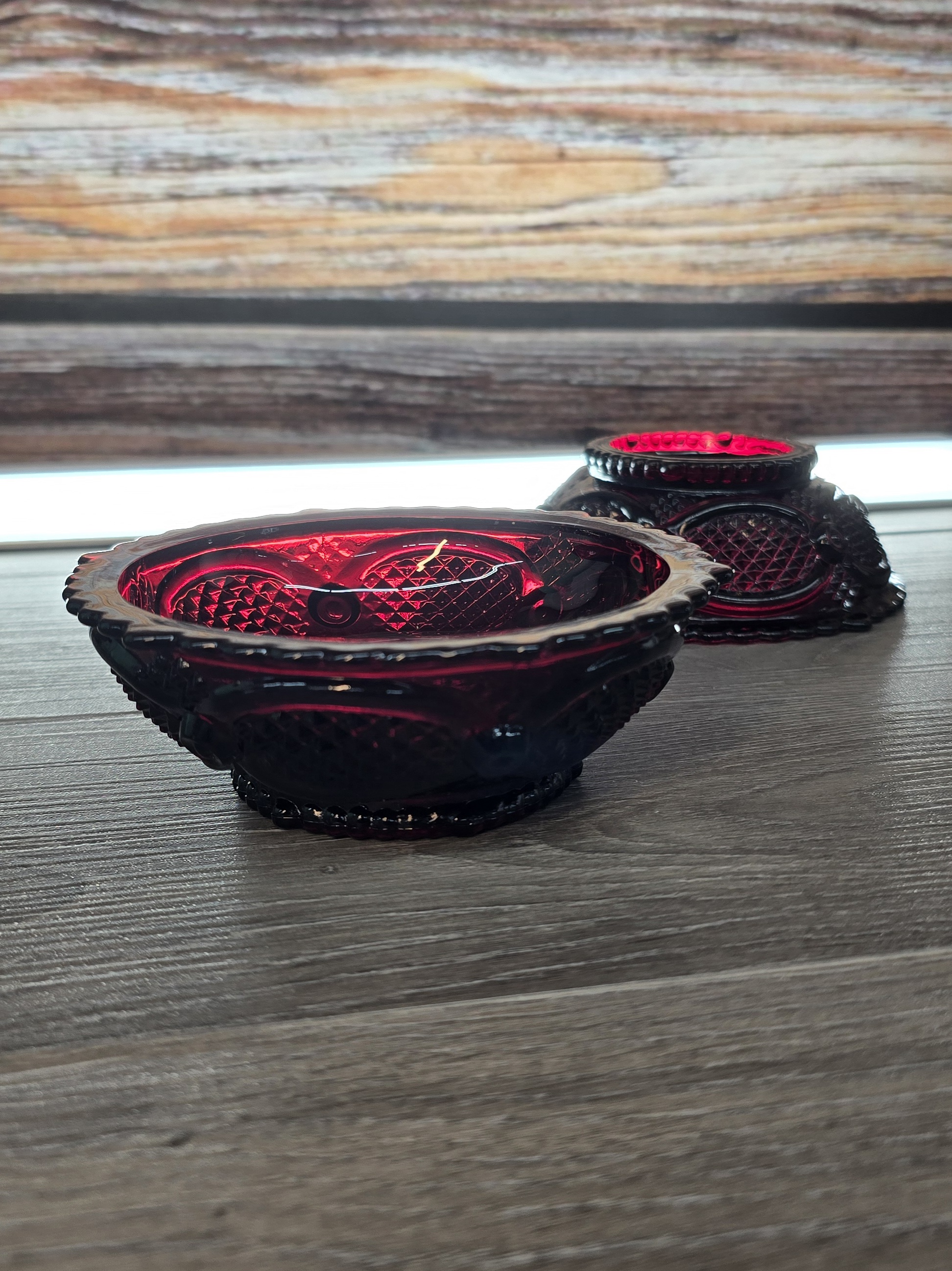 Avon Cape Cod Ruby Red Glass Dessert Bowls Set of 2