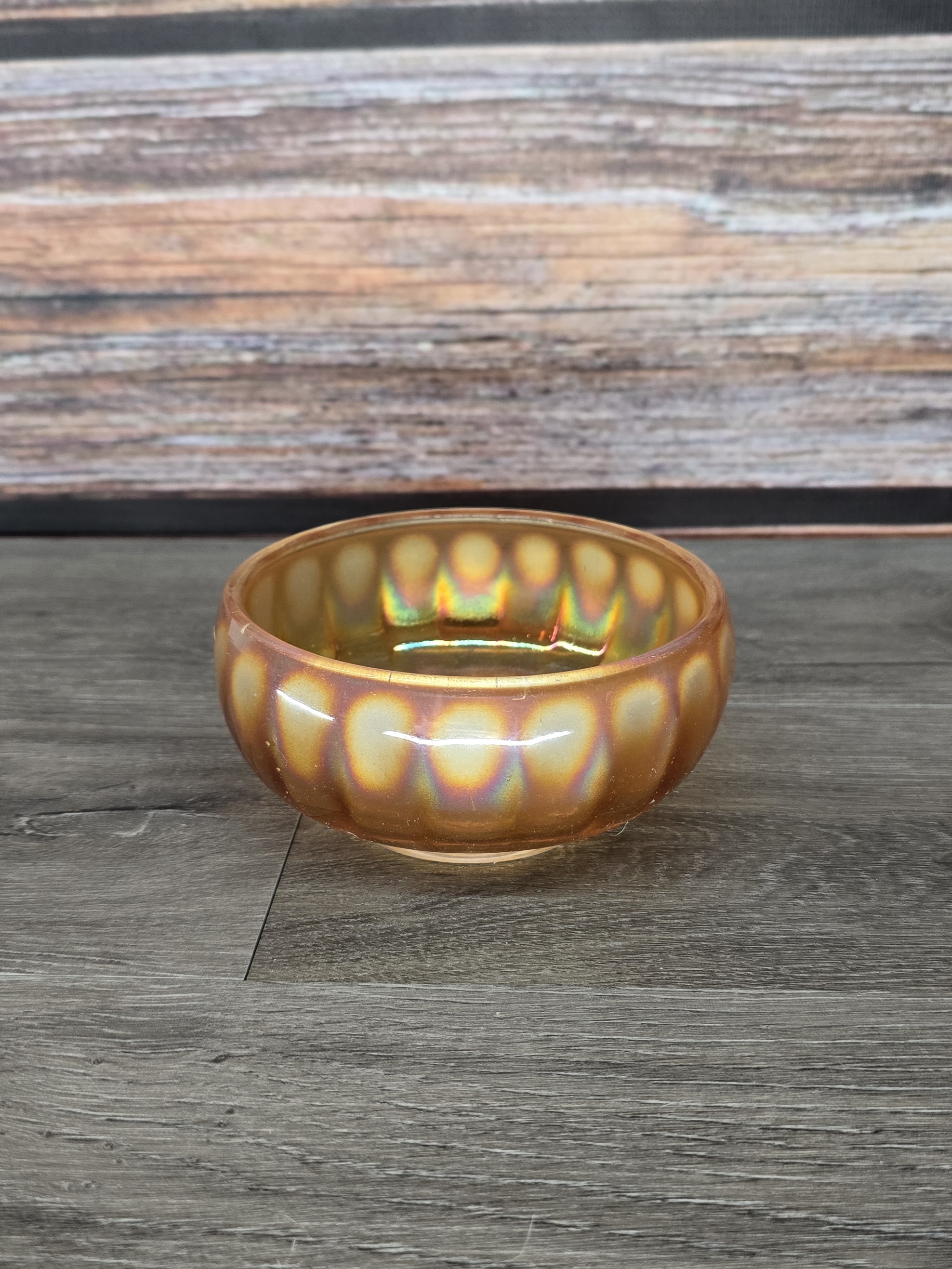 Vintage Carnival Glass Bowl 5" Amber Orange Marigold Iridescent