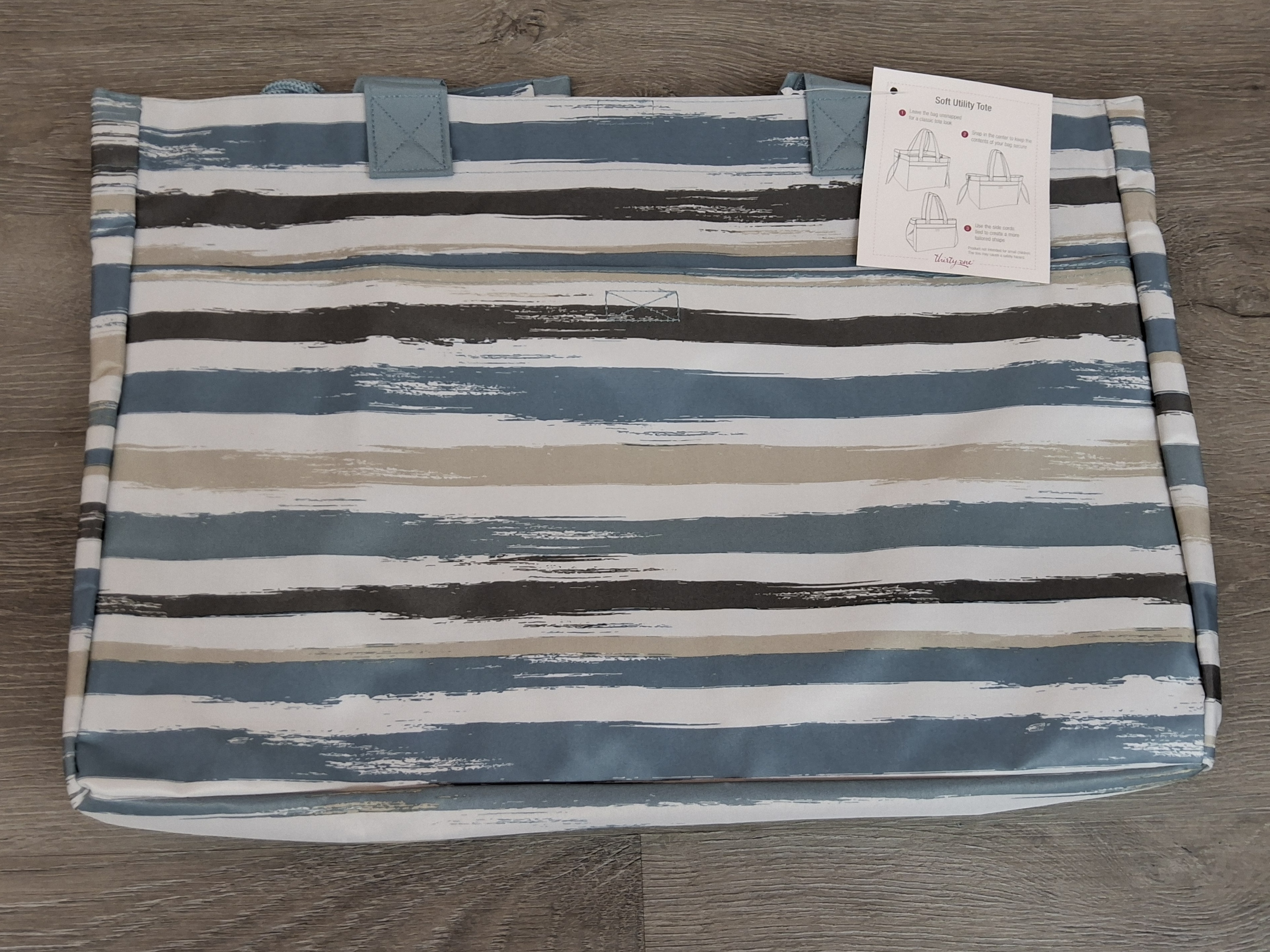 Thirty-One Soft Utility Tote – Blue & Neutral Stripe