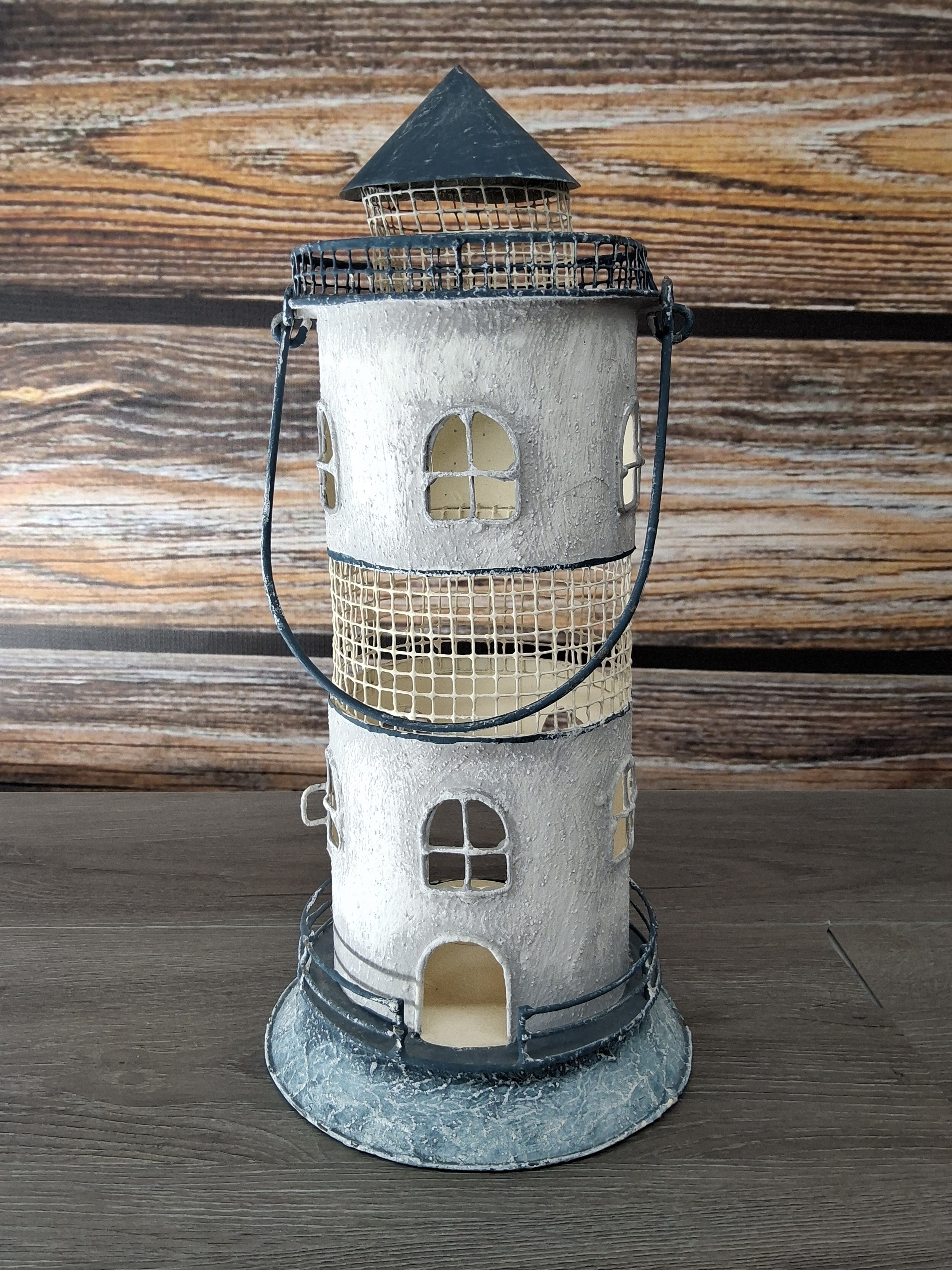 Metal Lighthouse Candle Holder Lantern 13"
