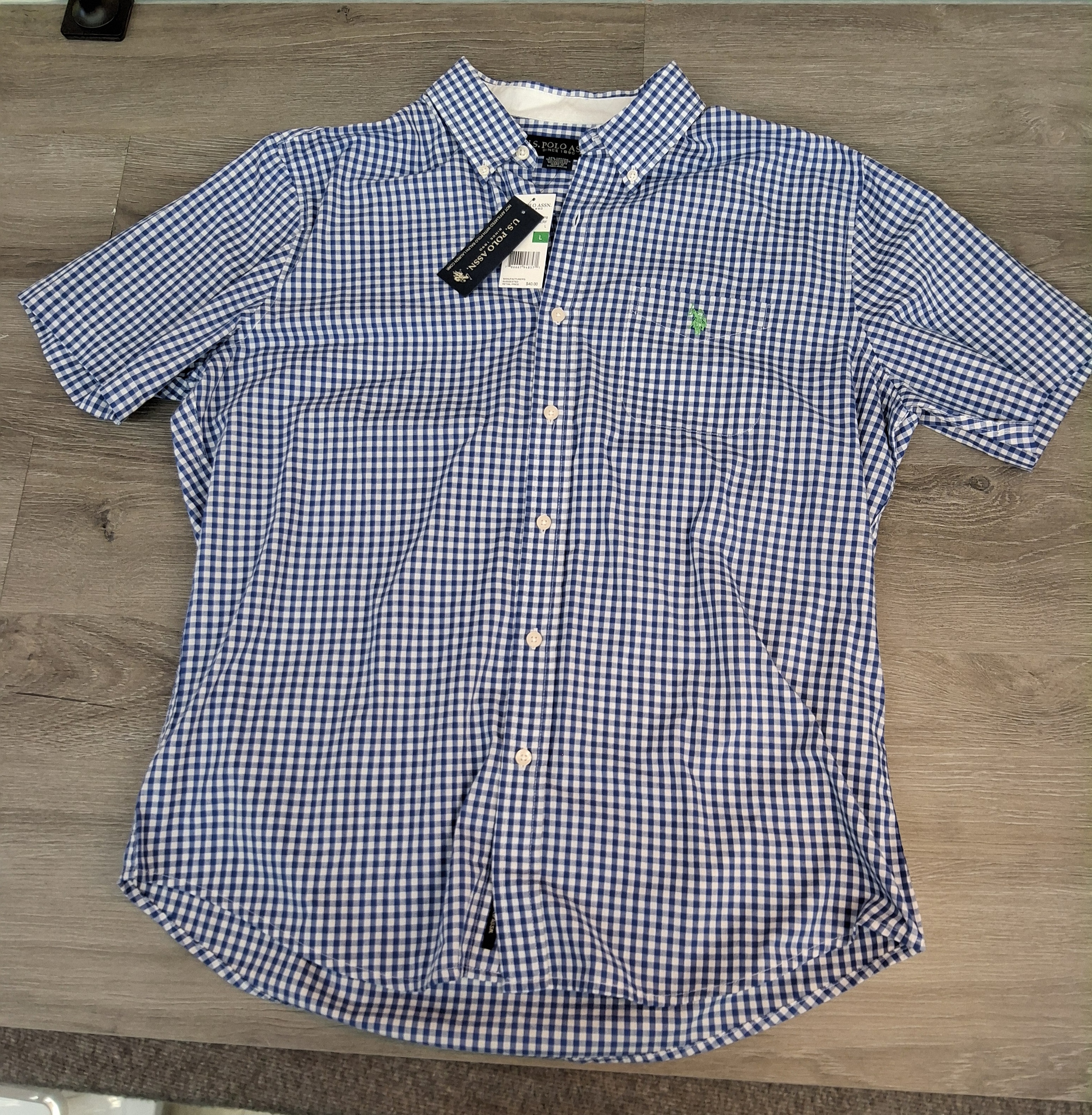 U.S. Polo Assn. Blue Gingham Short Sleeve Button-Up Shirt L