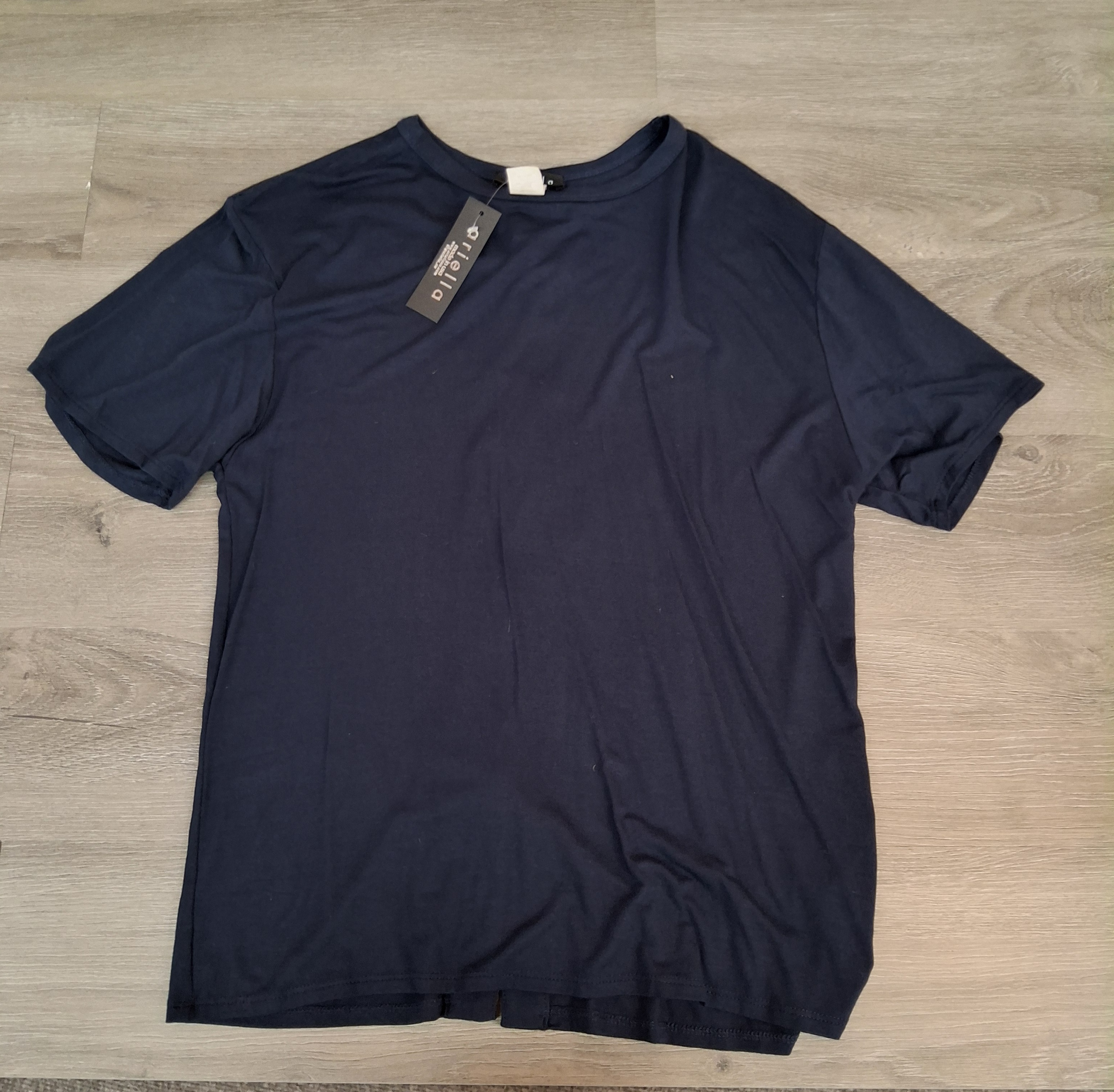 Ariella Navy Blue Lace-Up Back Tee Shirt L