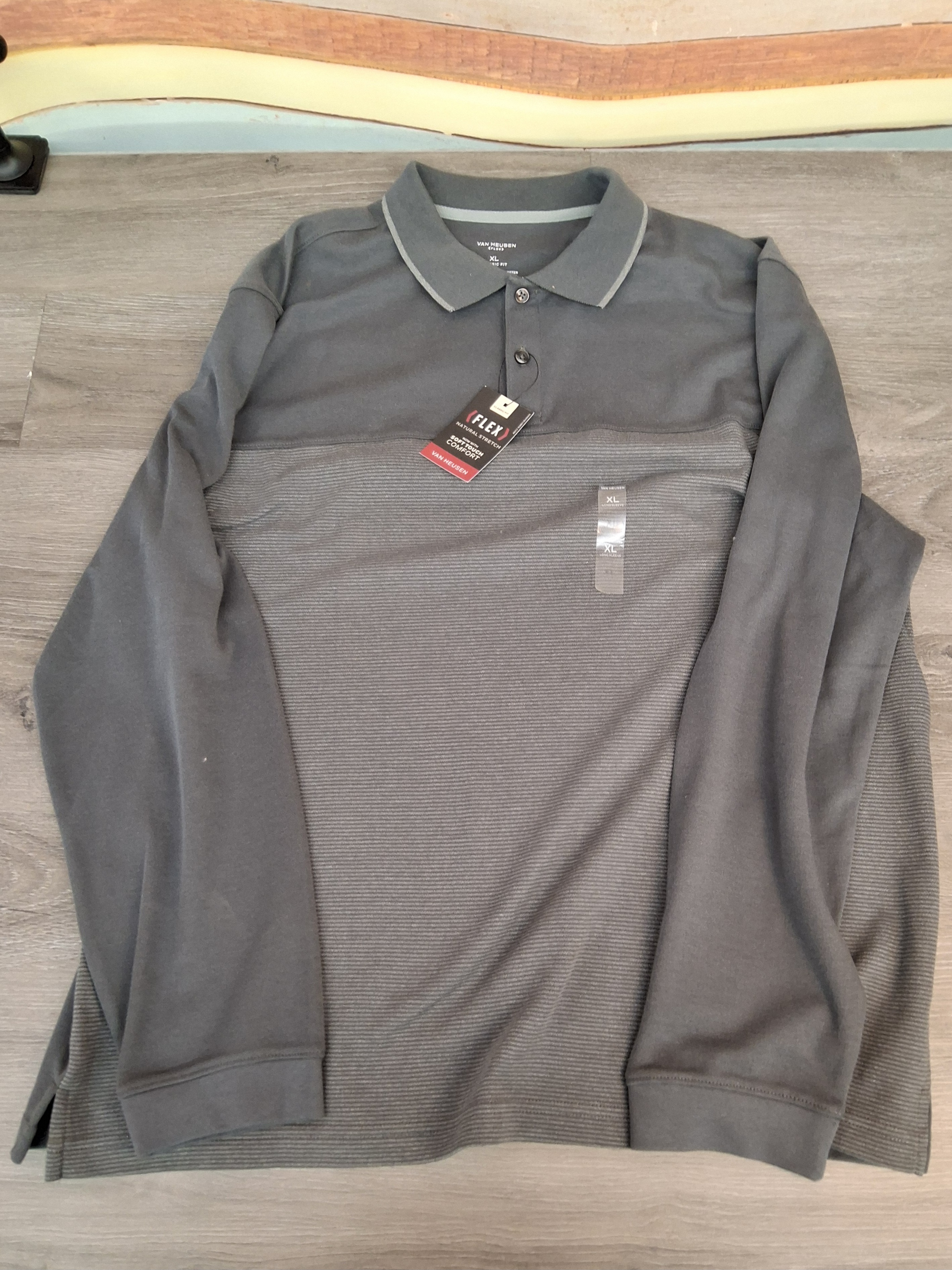 Van Heusen Flex Long Sleeve Polo Shirt Gray XL