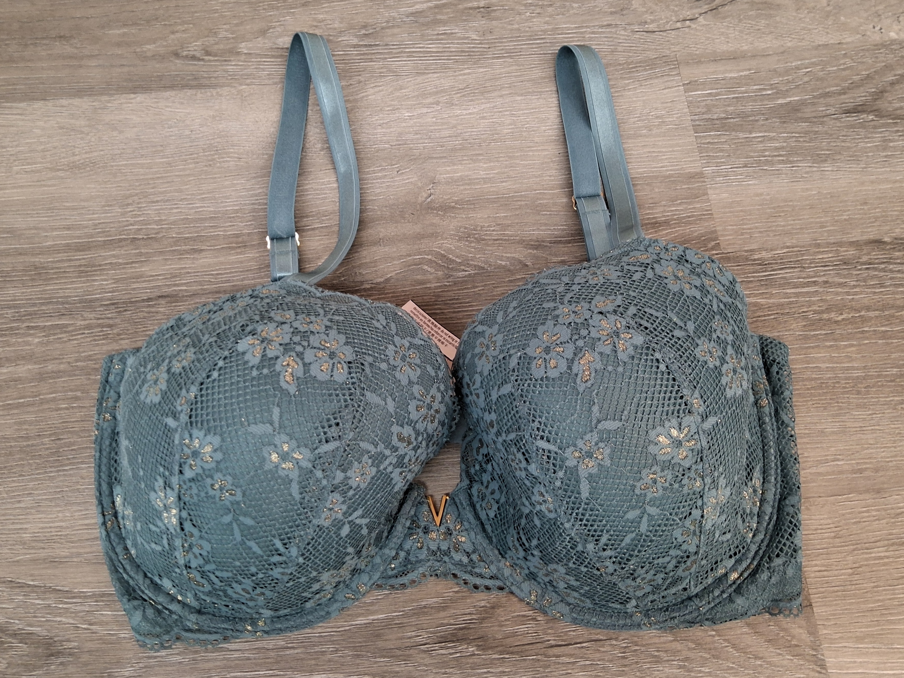 Victoria’s Secret Lace Demi Bra Women’s Size 38DDD / F85 – Teal with Gold Accents