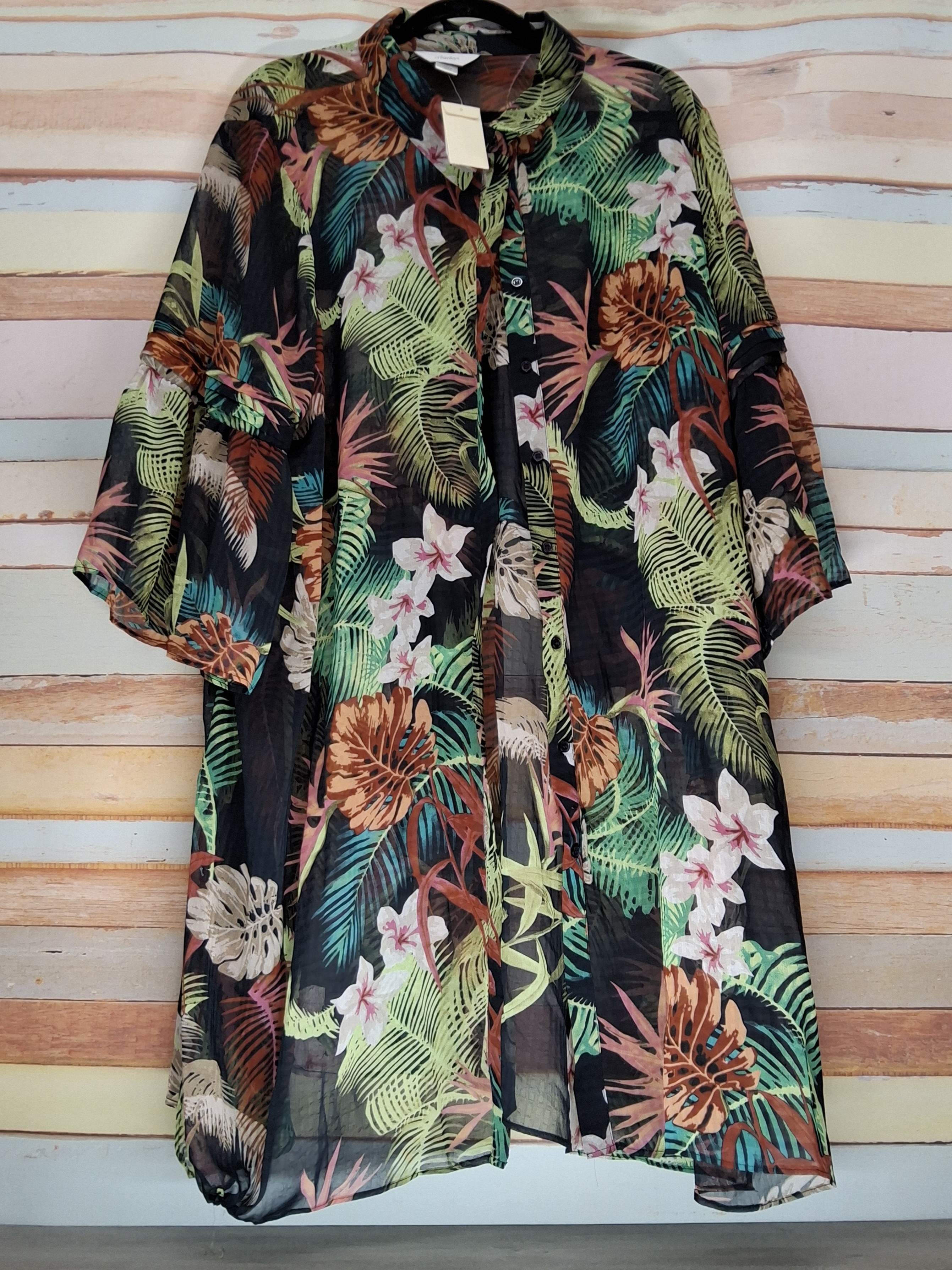 CJ Banks Tropical Floral Sheer Kimono 3X
