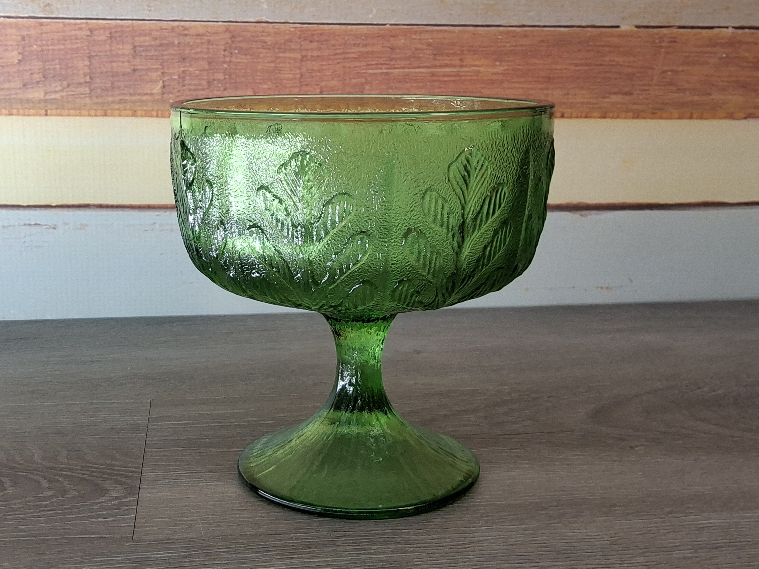 Vintage 1978 FTD Green Glass Pedestal Compote