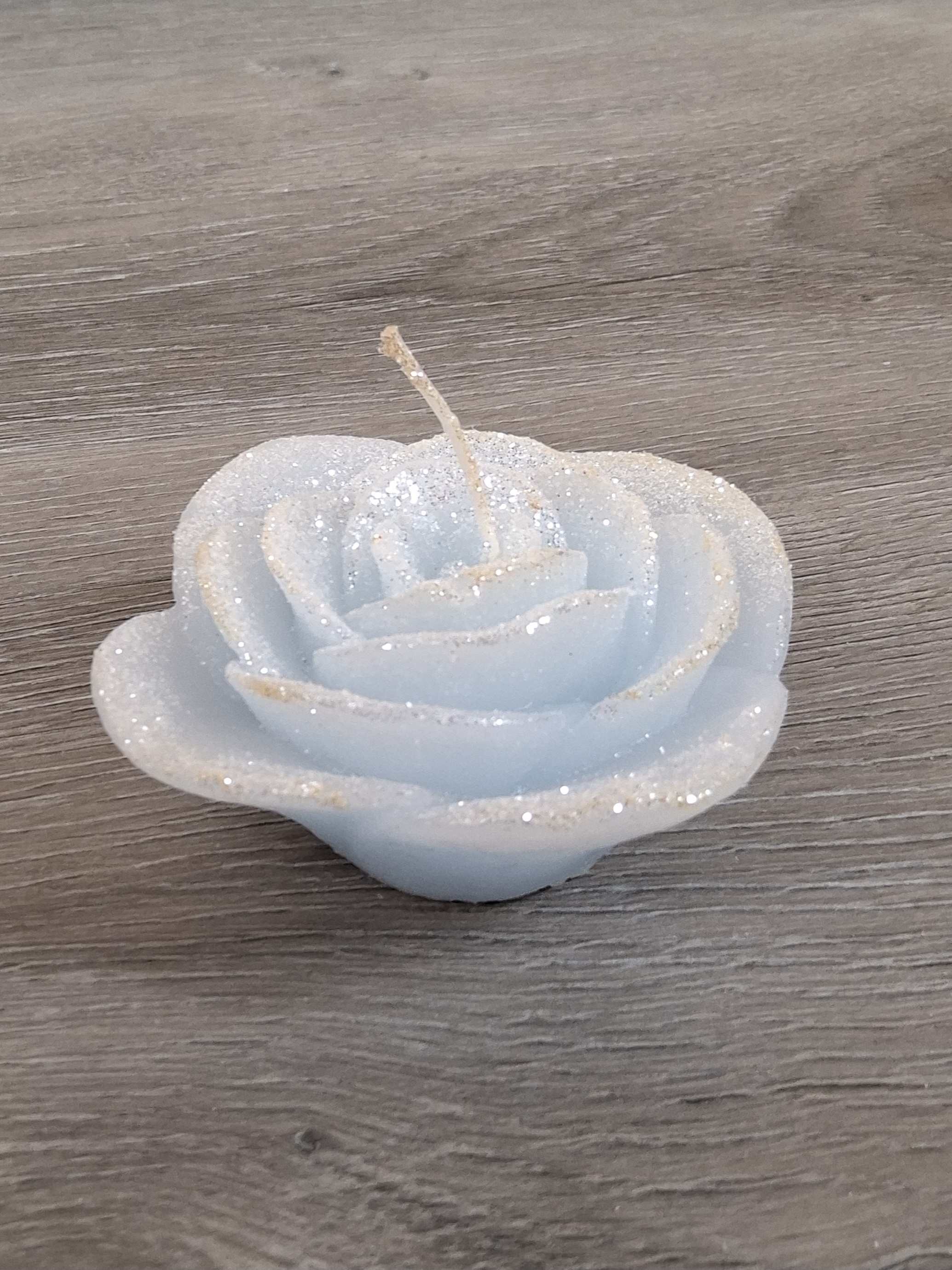 Blue Glitter Rose Decorative Candle