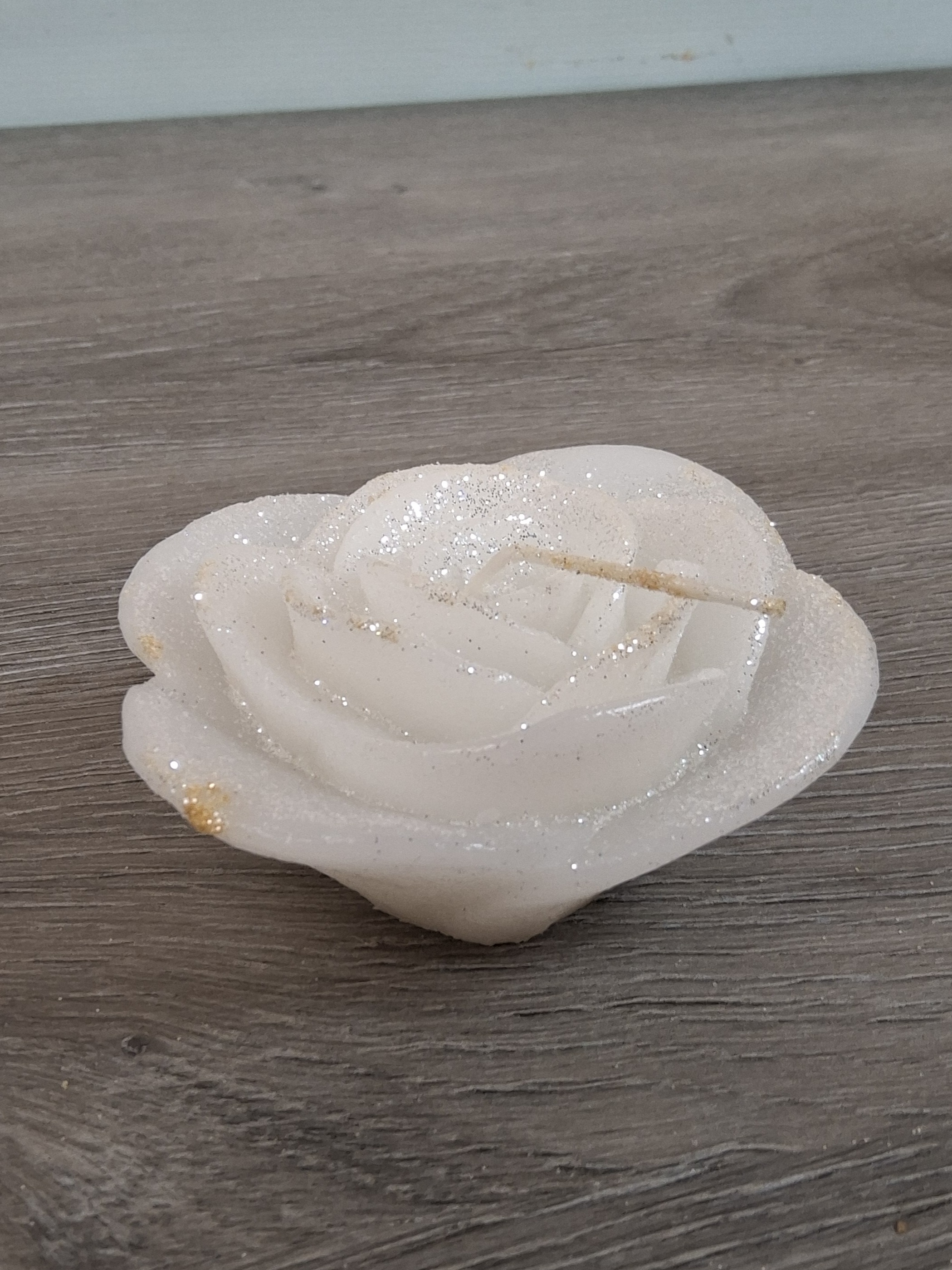 White Glitter Rose Decorative Candle