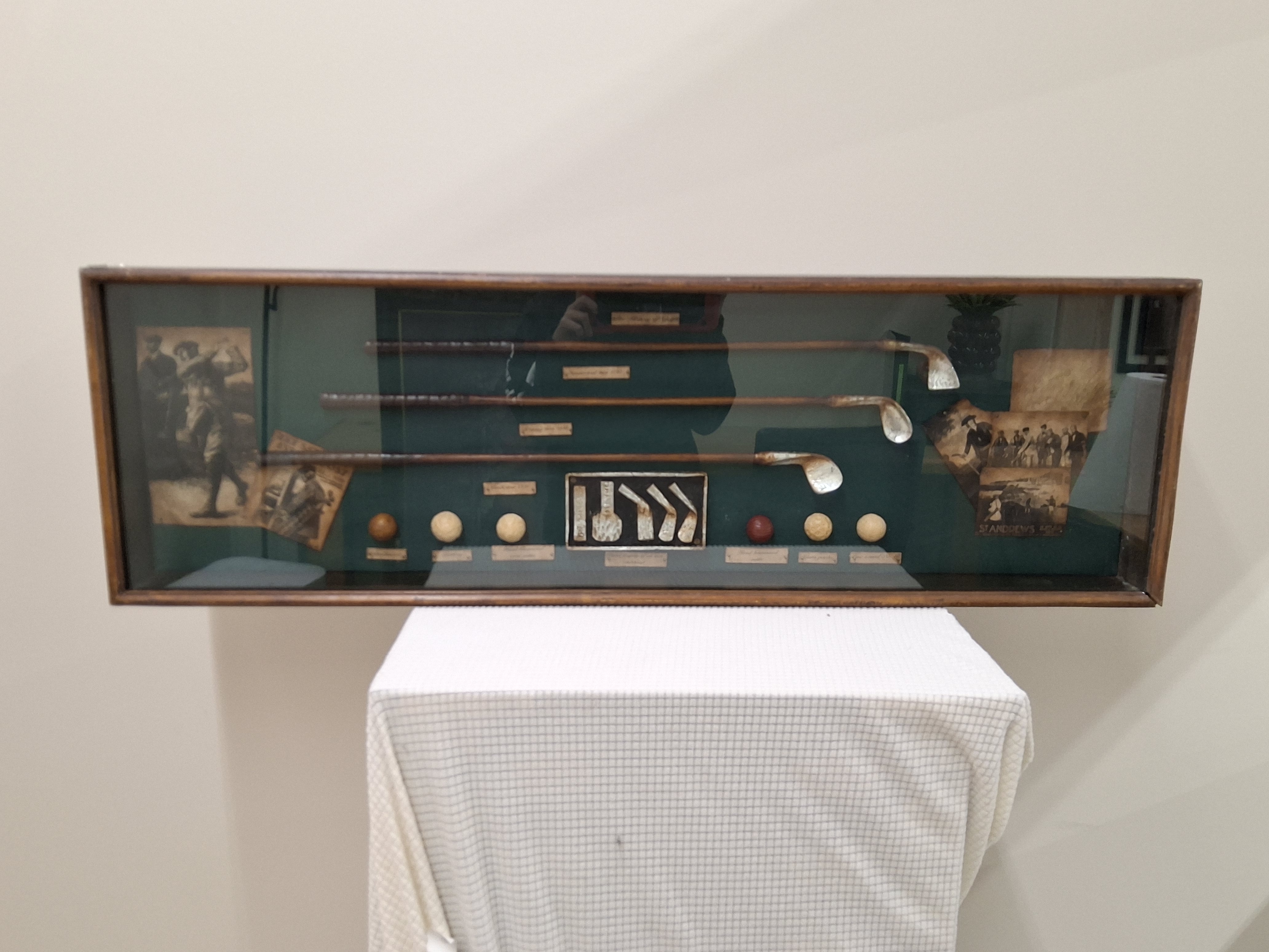 Vintage Golf Shadow Box Display – Clubs, Balls & Prints