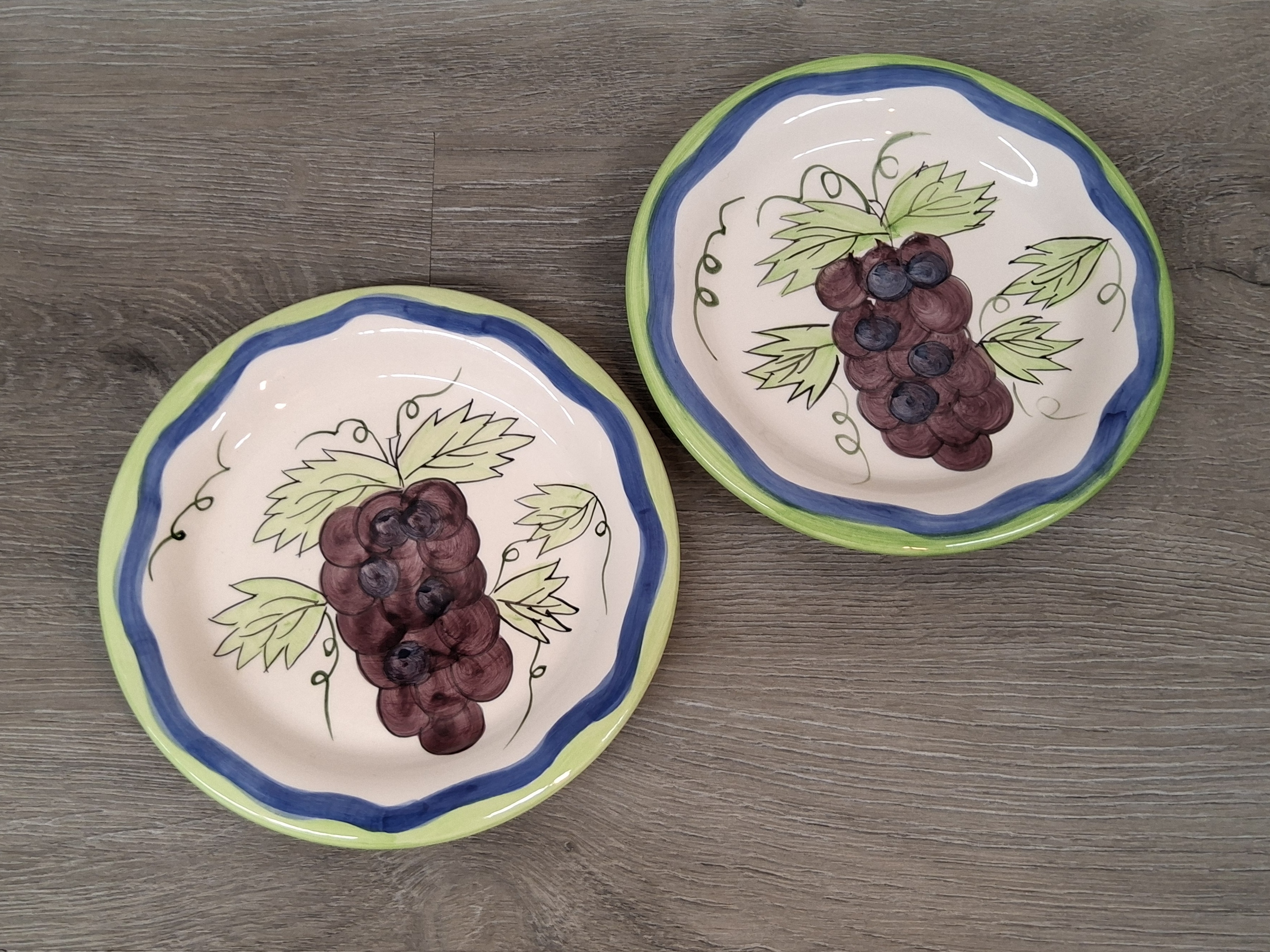 Set of 2 Hand-Painted Grape Motif Salad Plates – 7.5"