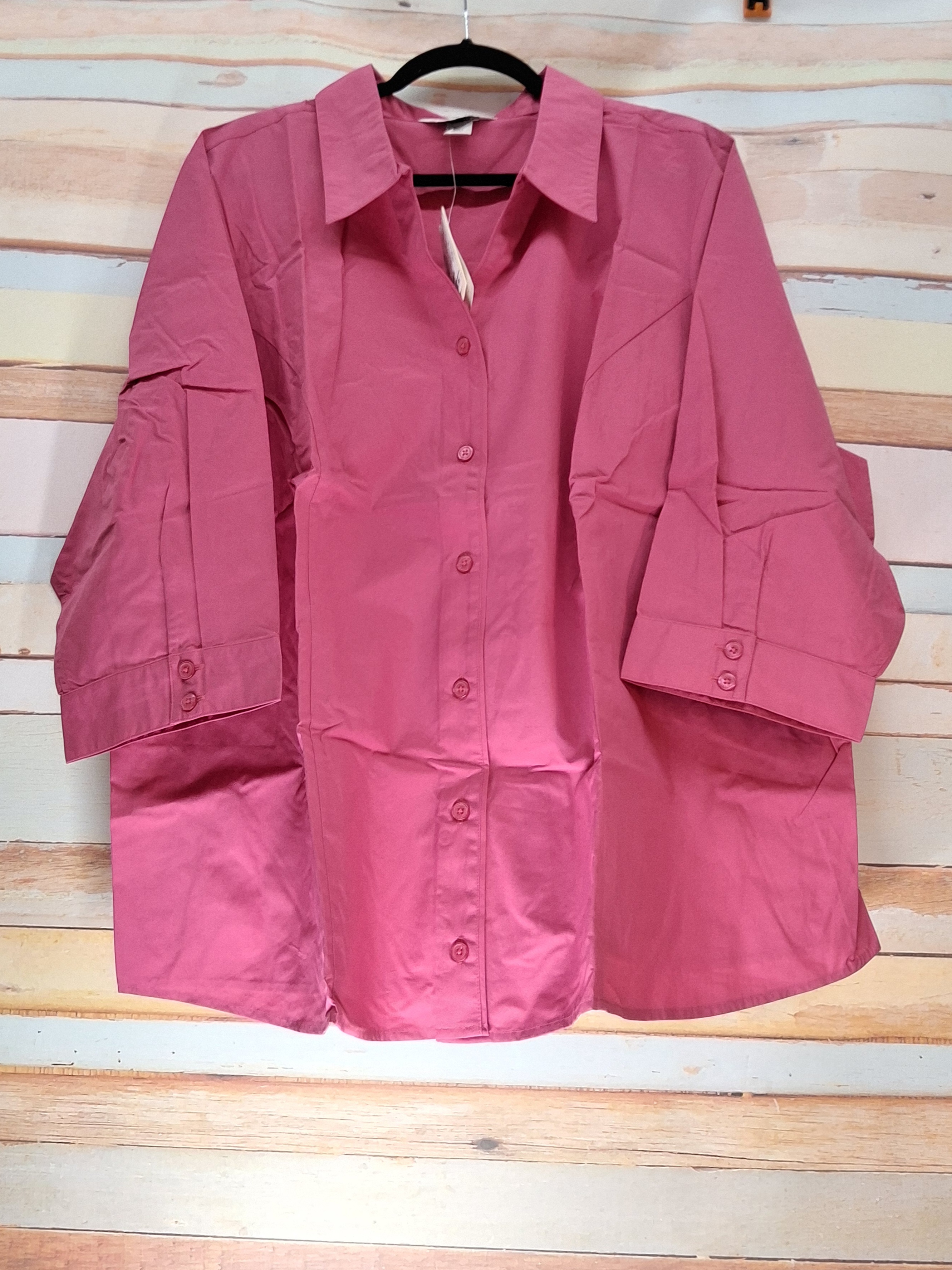 CJ Banks 3X Pink Wrinkle-Resistant Button-Up Shirt