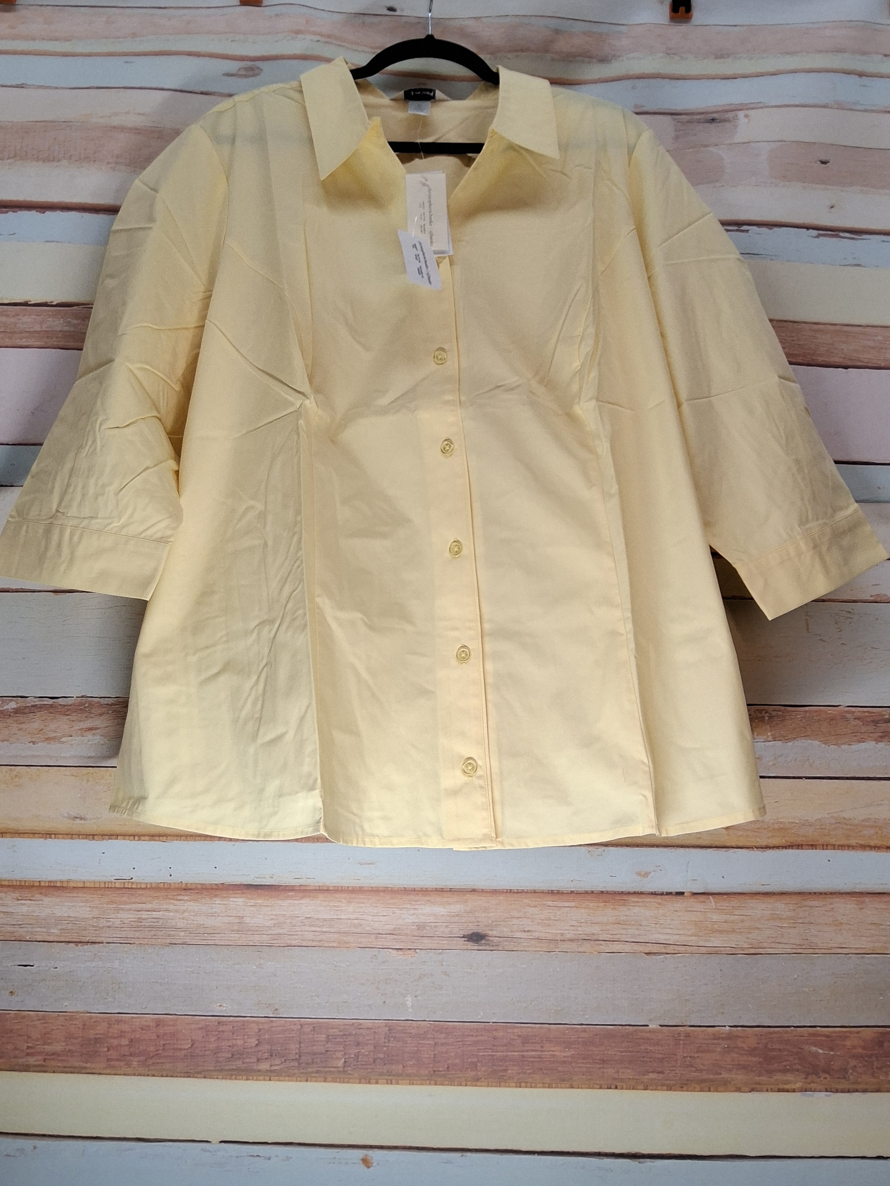 CJ Banks 3X Yellow Wrinkle-Resistant Button-Up Shirt