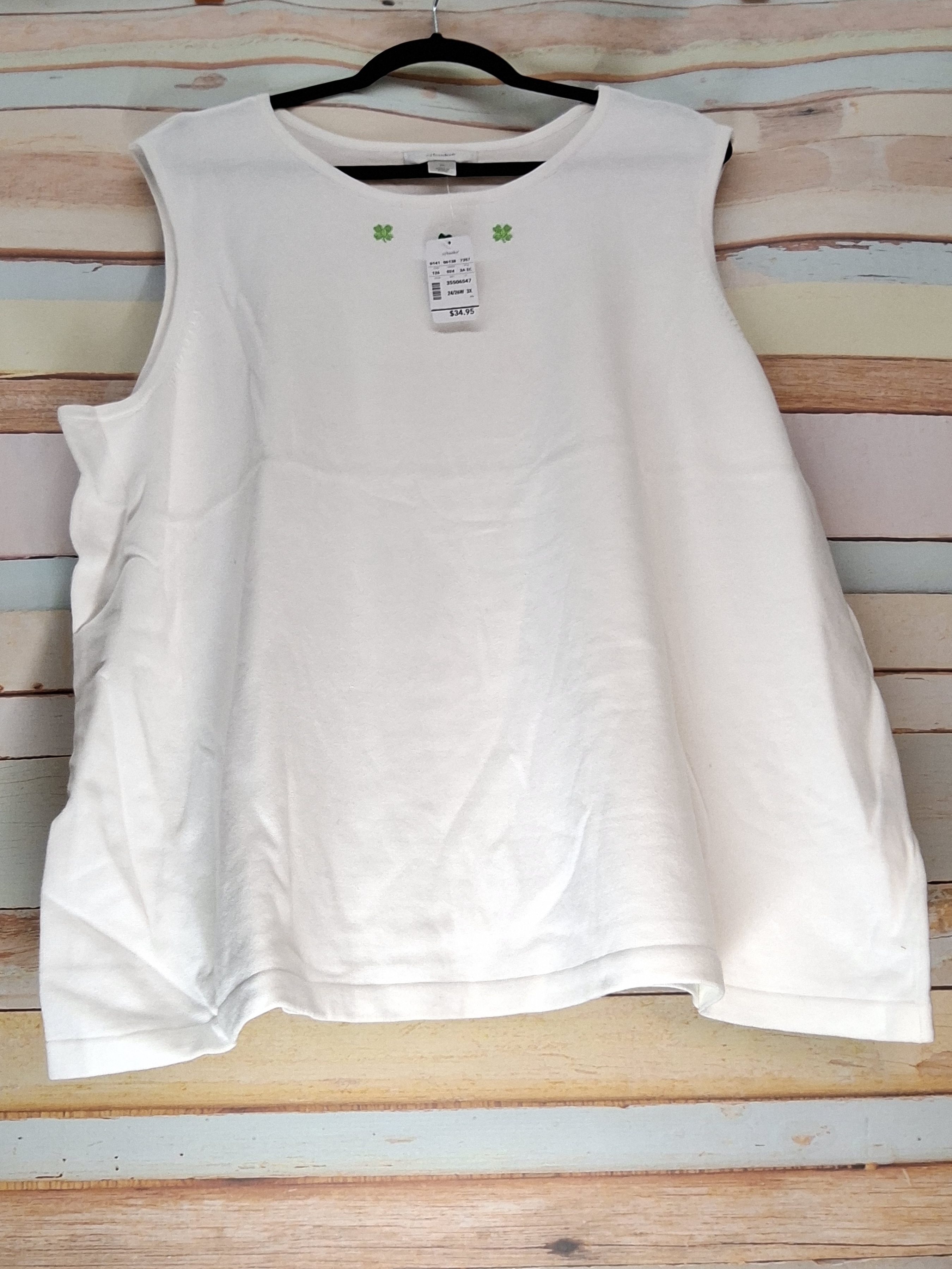 CJ Banks 3X White Sleeveless Tank Top with Embroidery