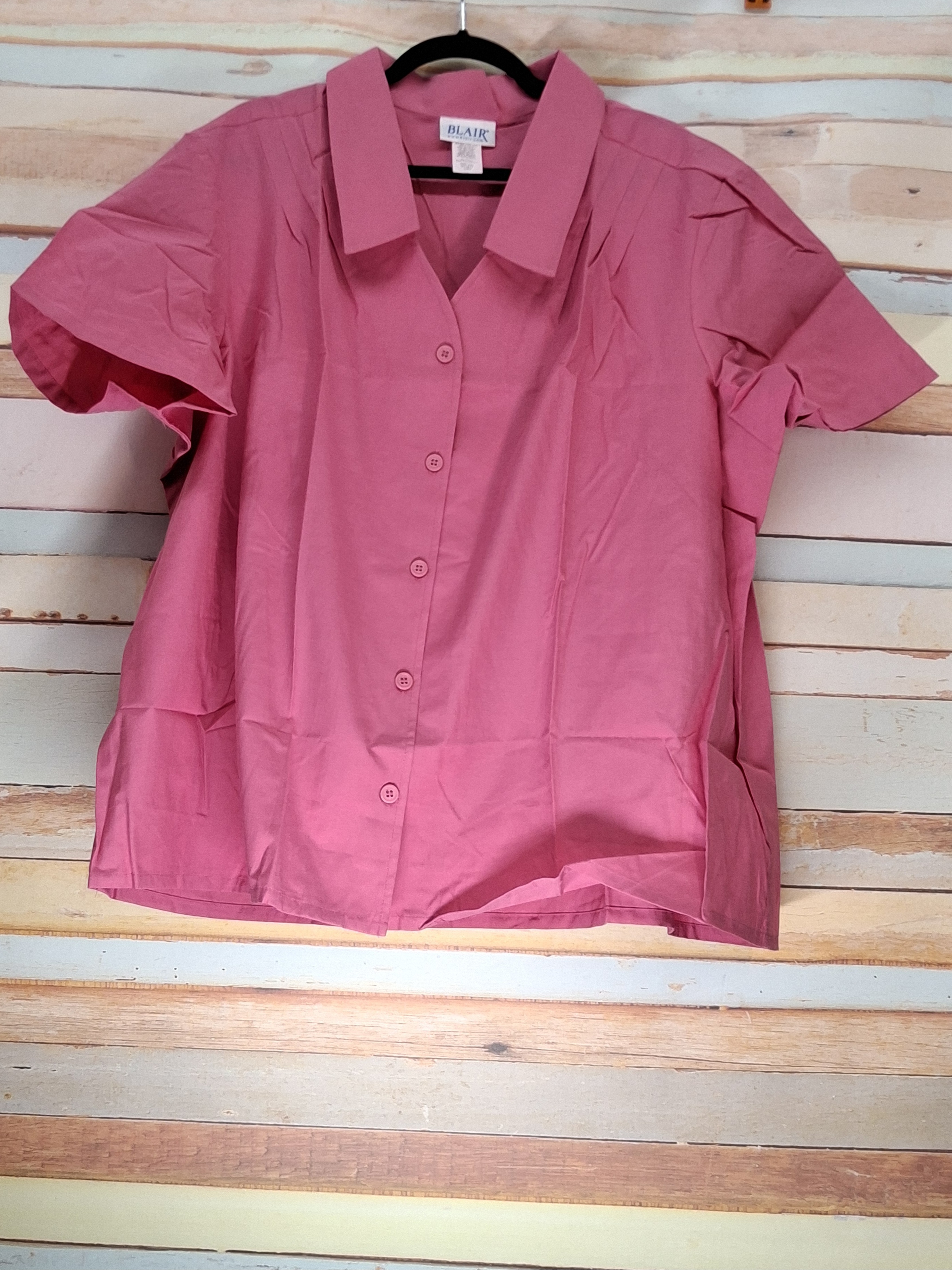 Blair 3XL Pink Short Sleeve Button-Up Blouse