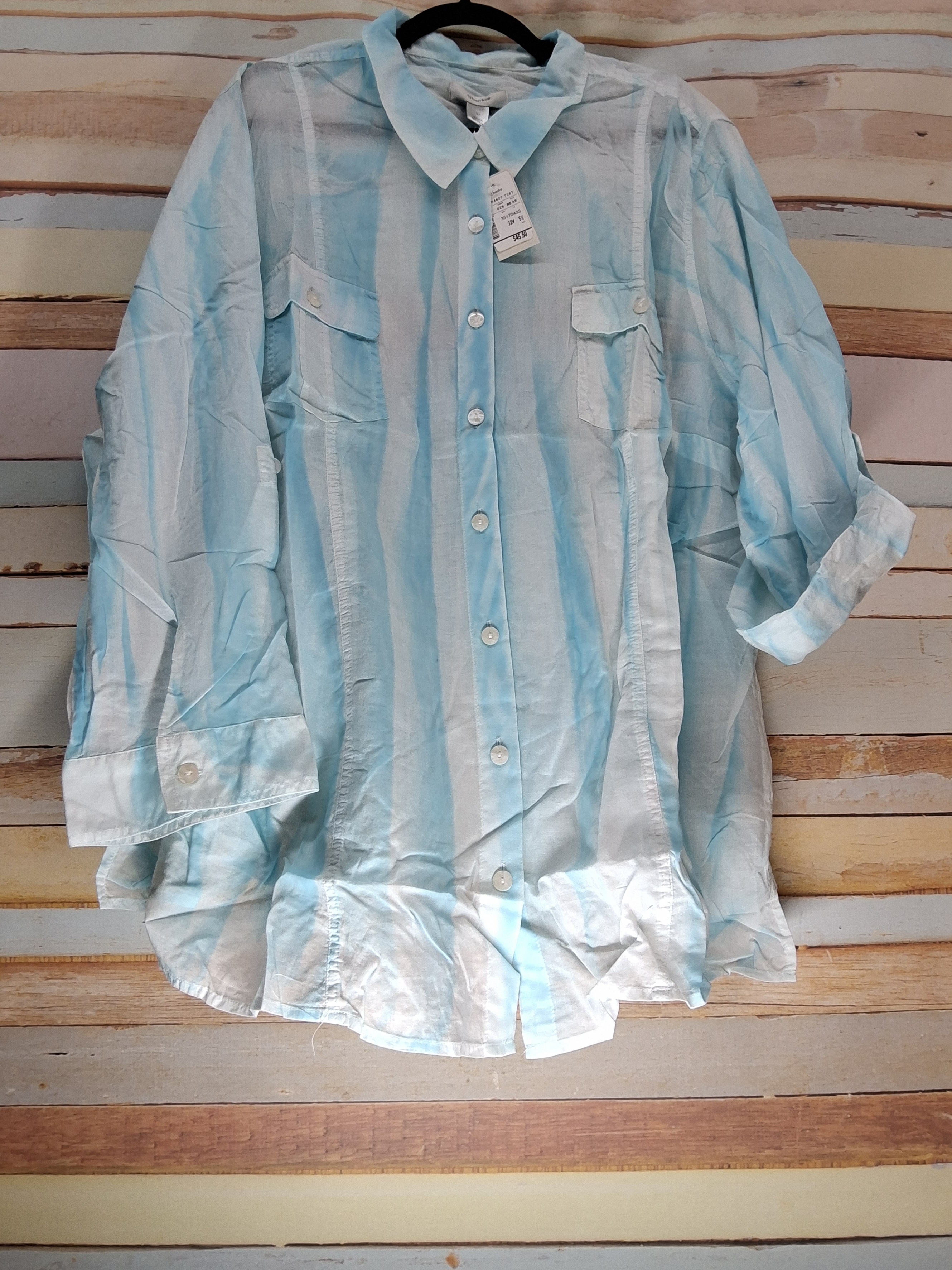 CJ Banks Aqua Striped Button-Up Shirt 5X