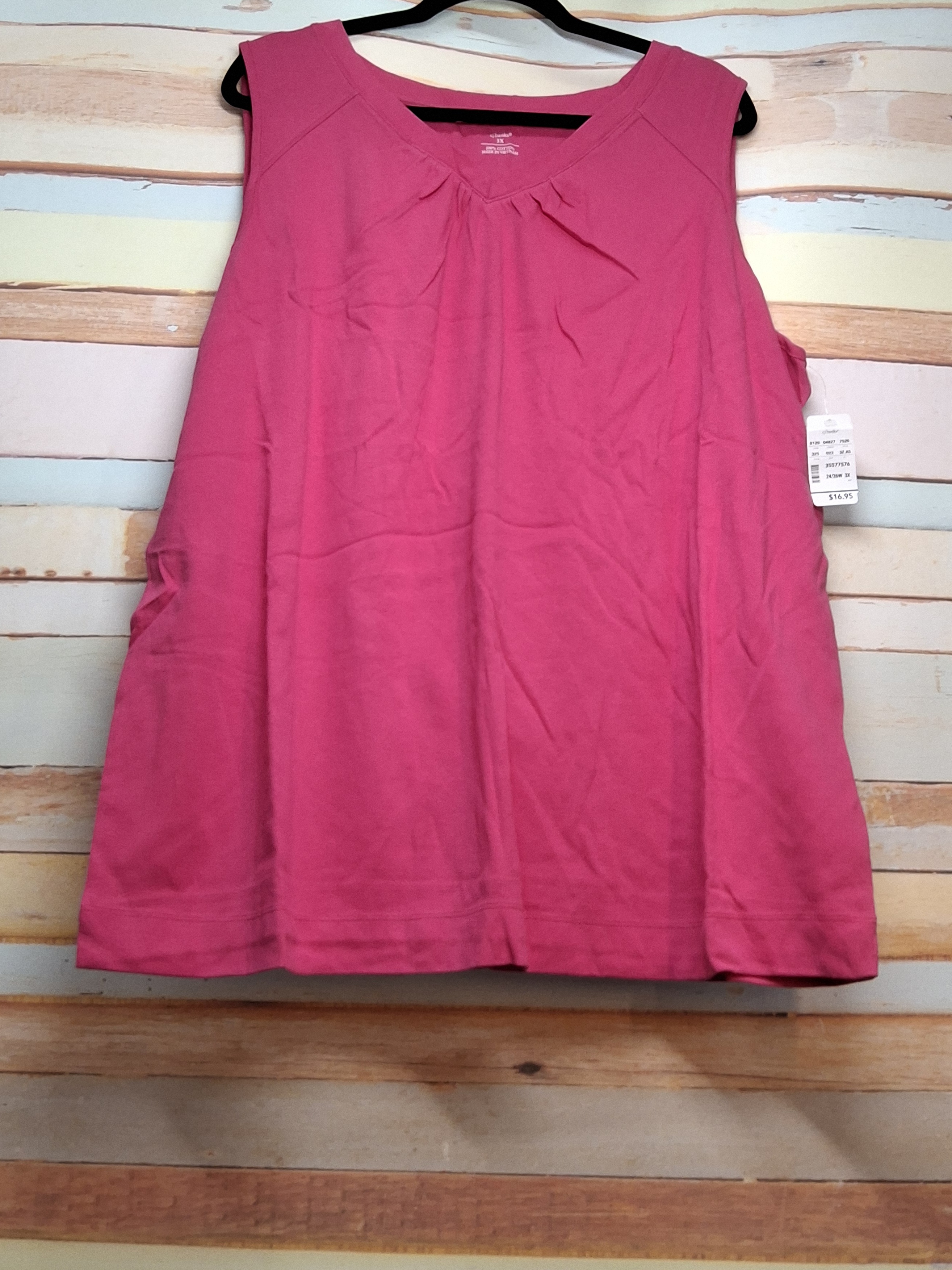 CJ Banks Pink Cotton Sleeveless Pleated Top 3X
