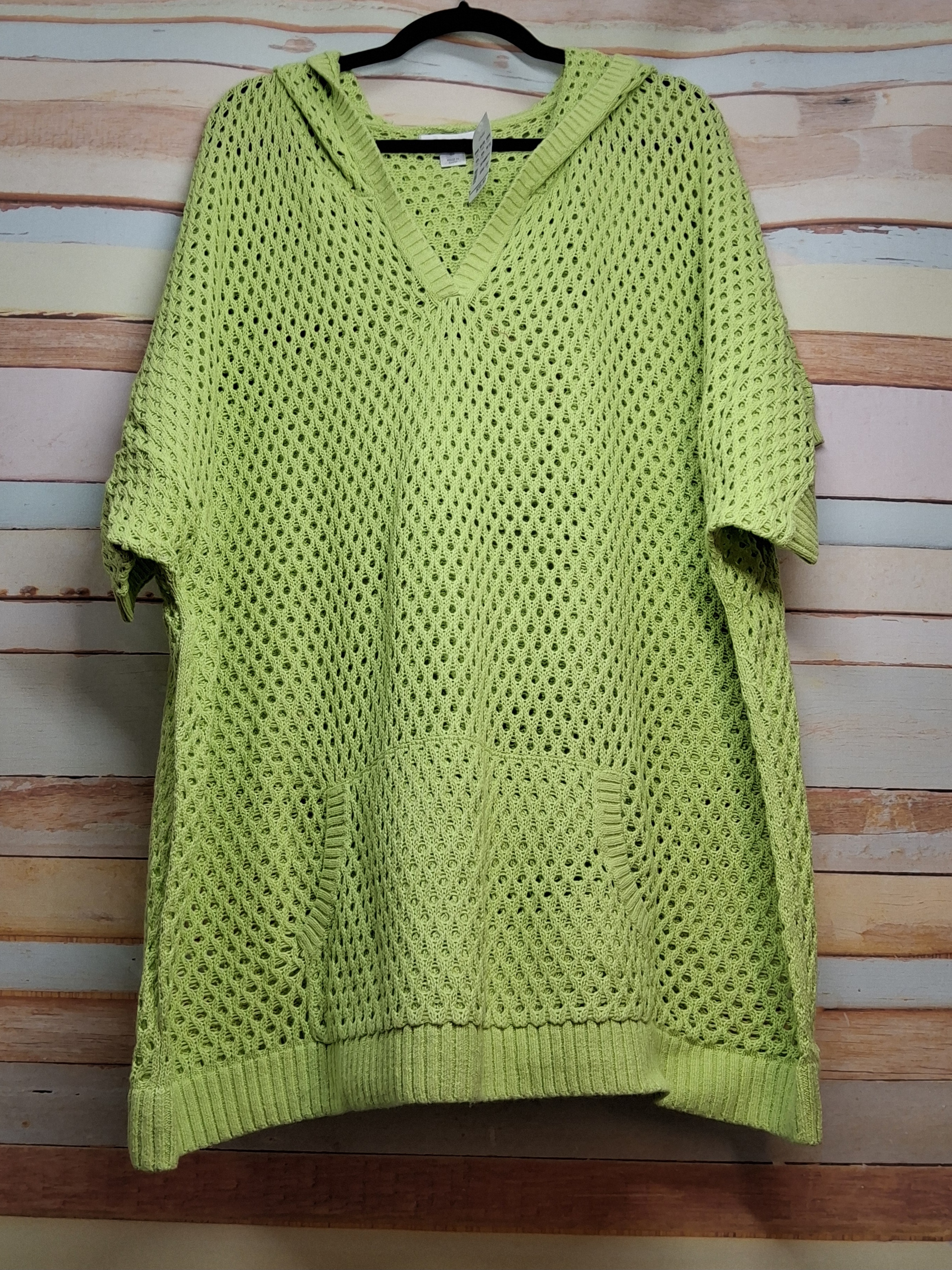 CJ Banks Lime Green Open Knit Hooded Sweater 5X